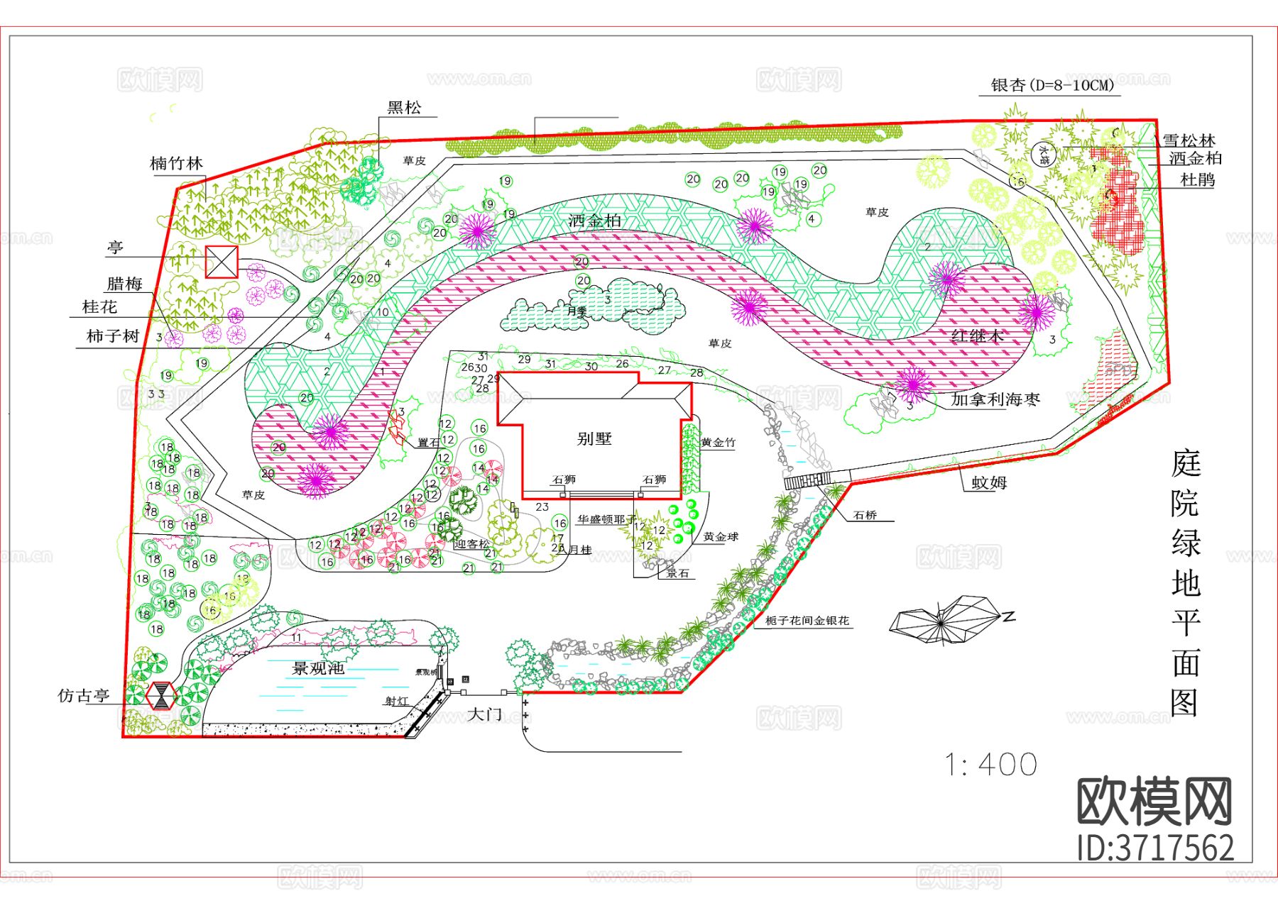 庭院绿地cad平面图