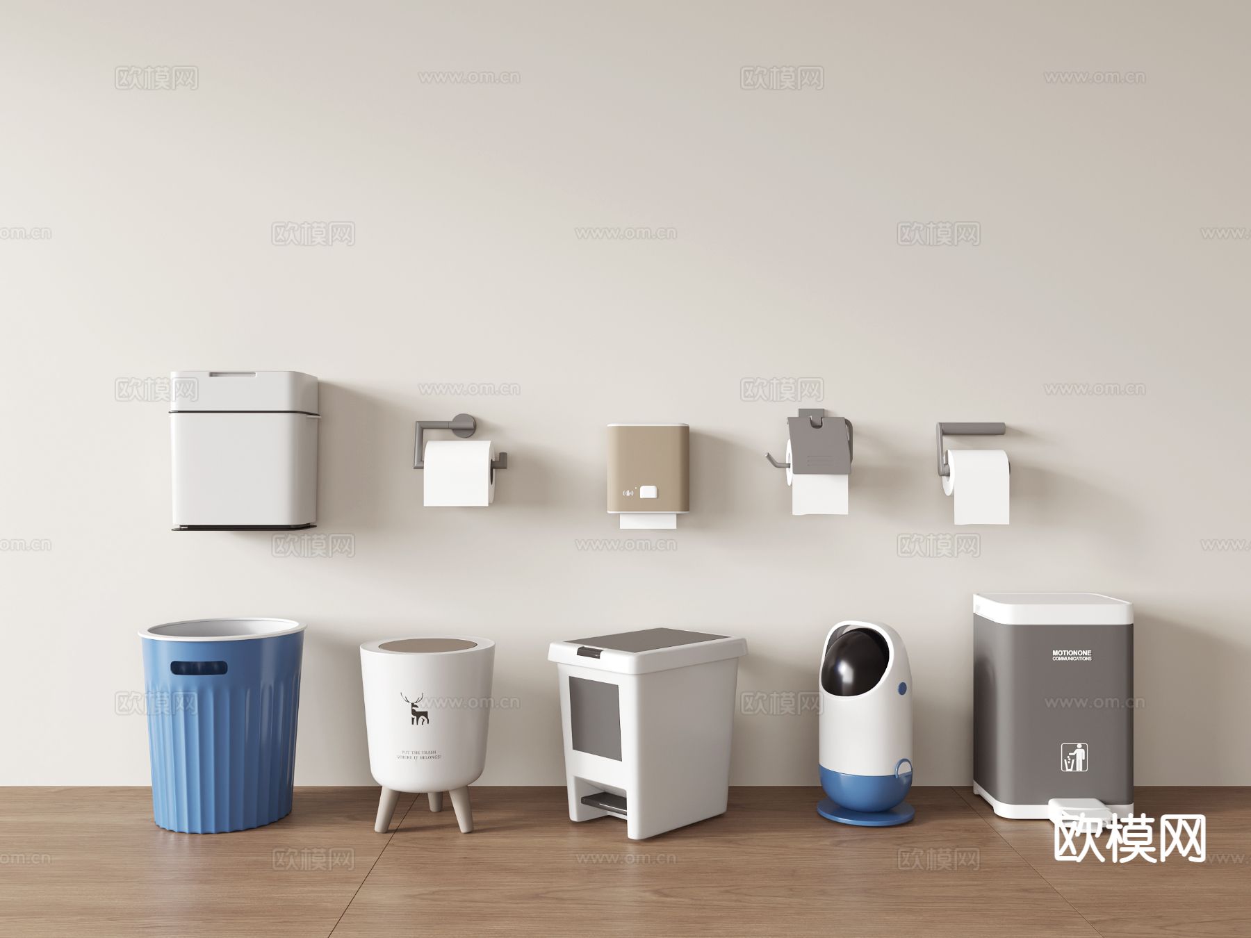 卫浴用品 垃圾桶 抽纸盒3d模型下载