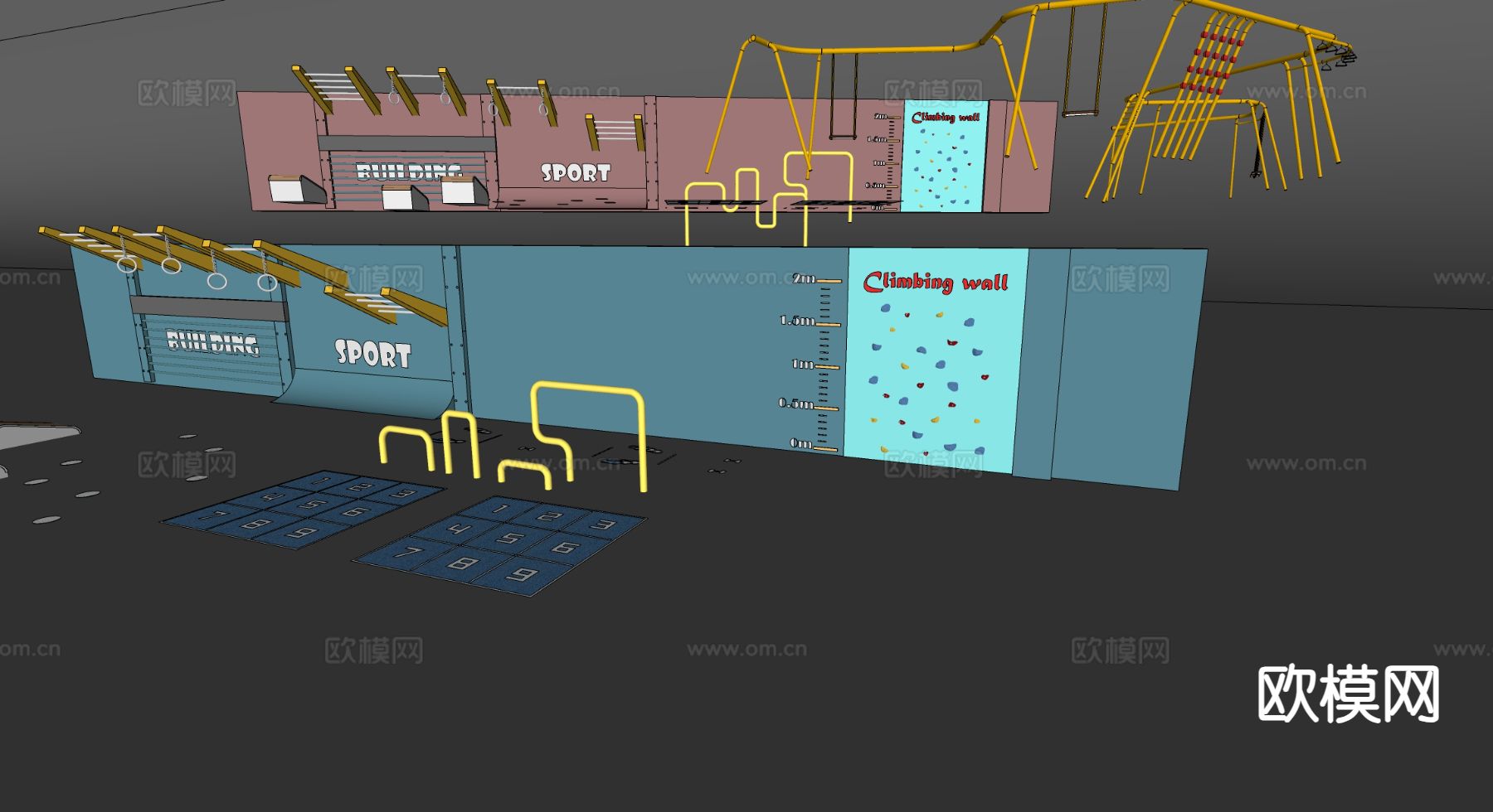 游乐设施 儿童拓展训练 攀岩墙吊环su模型