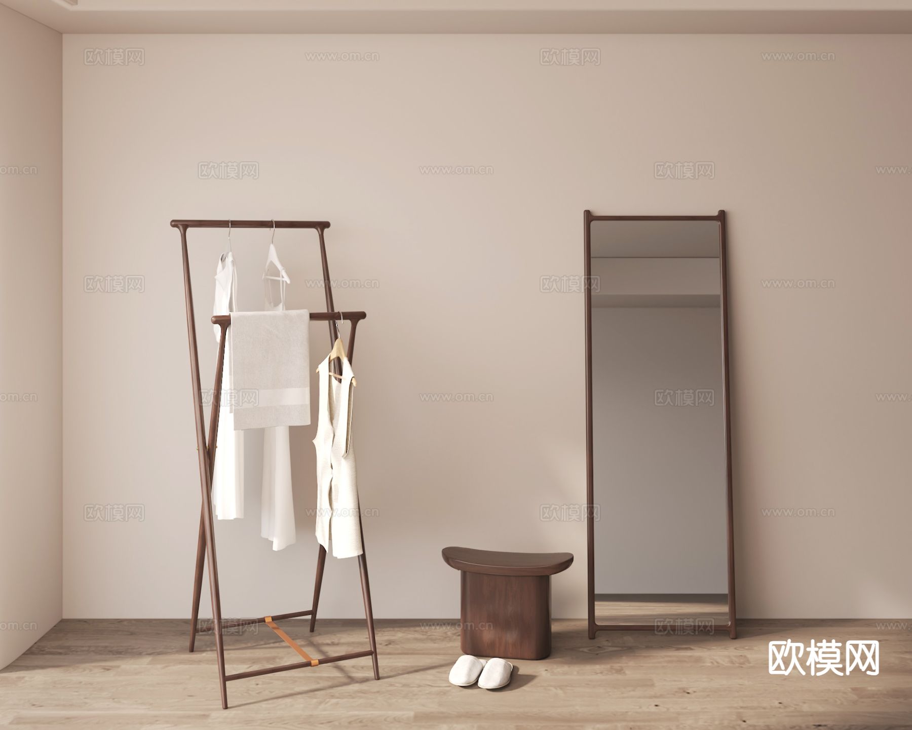 侘寂挂衣架 全身镜3d模型下载