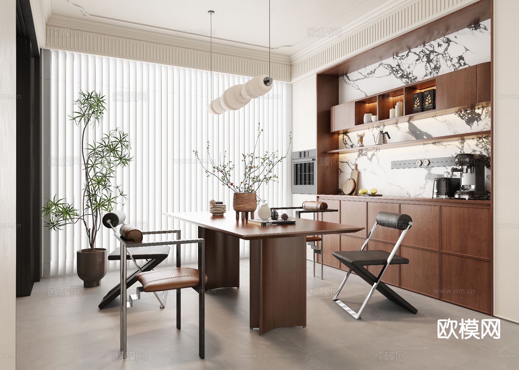 法式餐厅su模型下载（渲染图2）