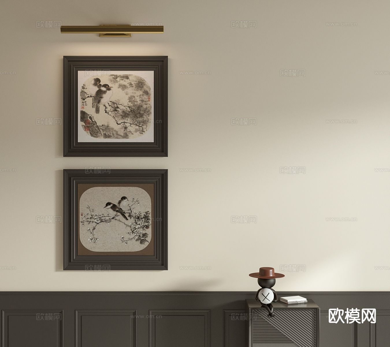 中古风装饰画 花鸟画 水墨画3d模型