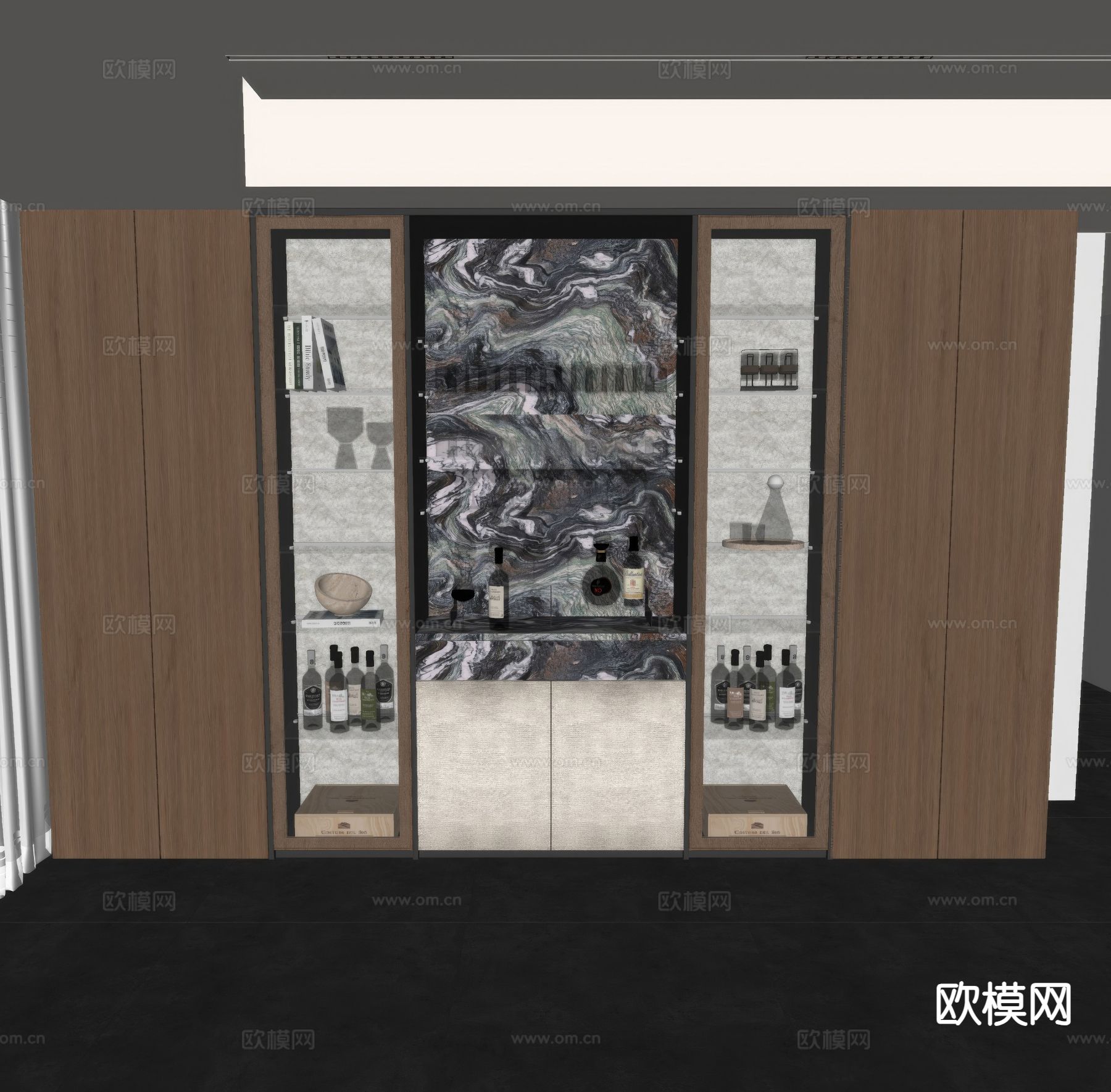 现代酒柜 红酒柜su模型下载（渲染图1）
