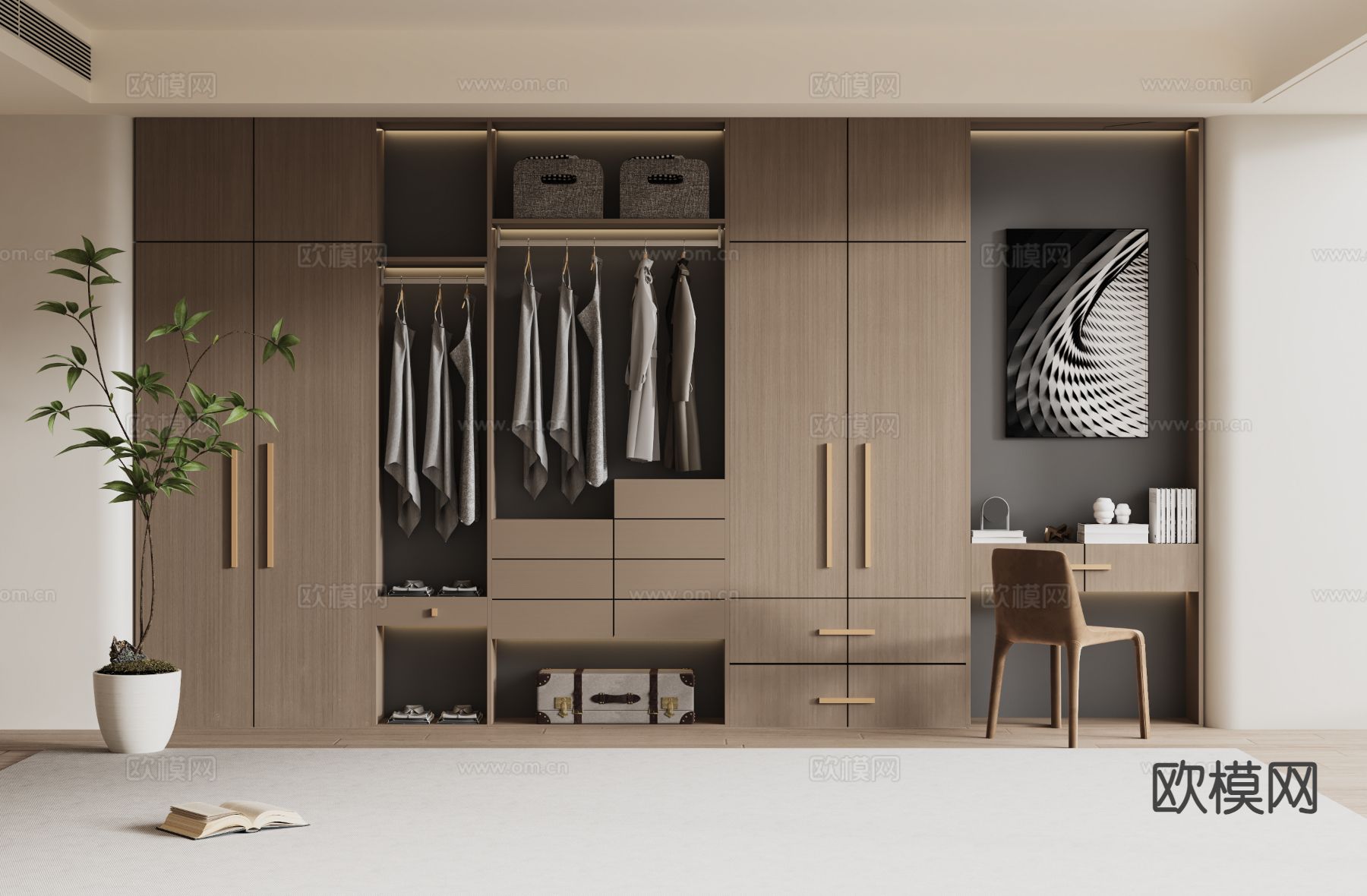 原木风衣柜3d模型下载