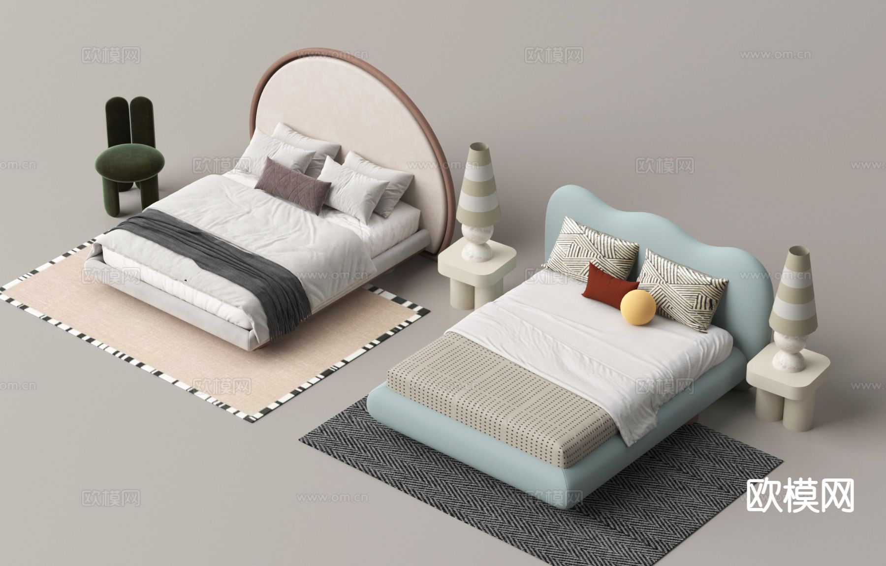 现代儿童床 双人床3d模型下载