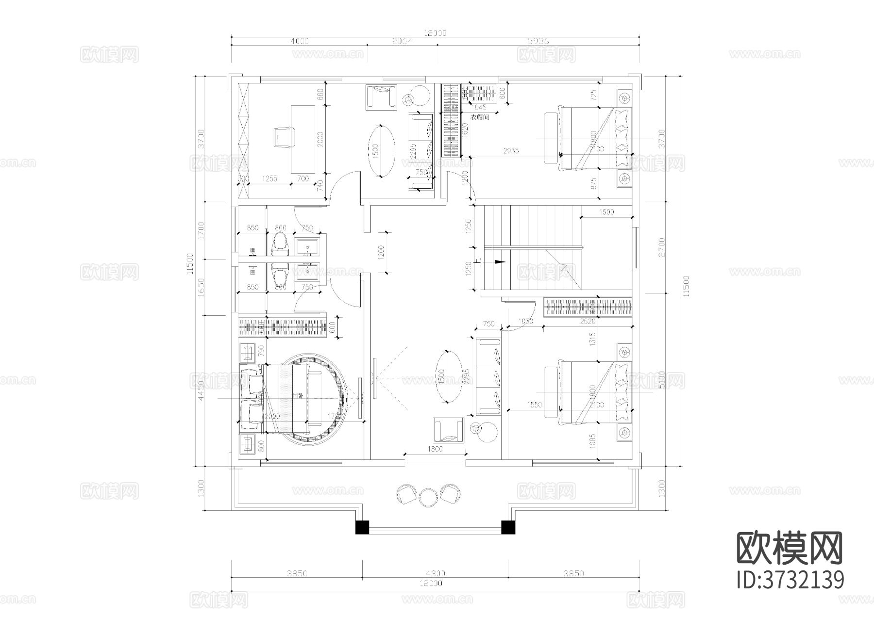 11.5X12开间自建房cad平面图