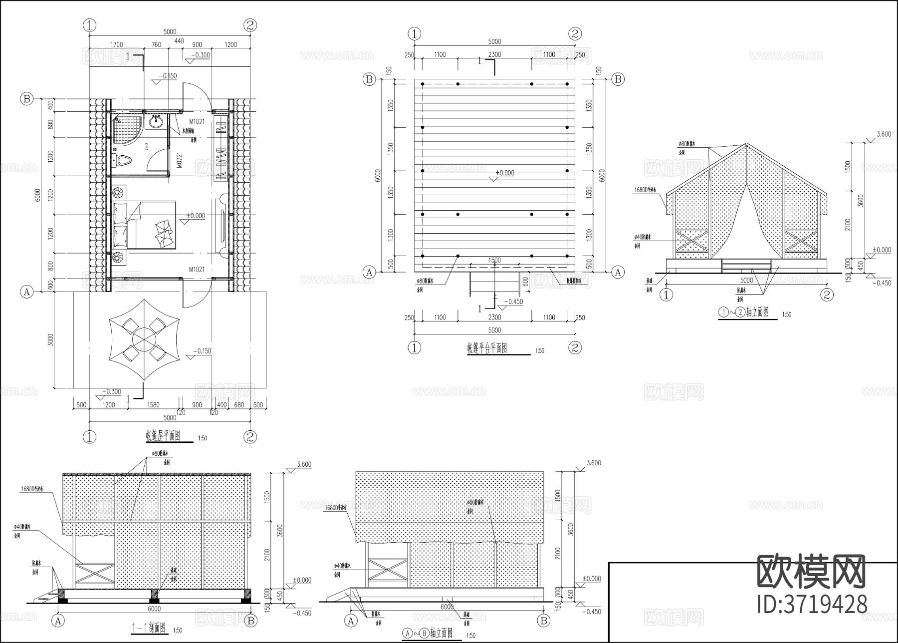 帐篷 露营台 烧烤台三视图下载（渲染图5）