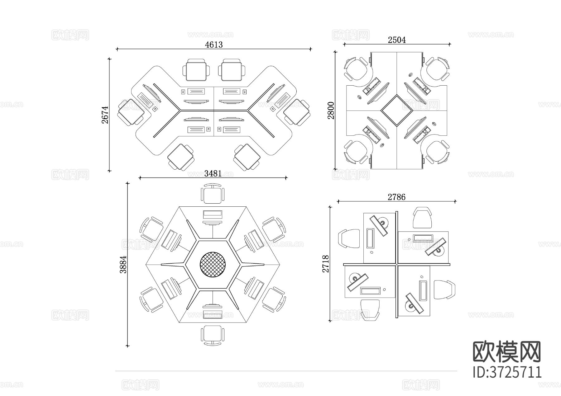 单人独立工位 双人共享工位 L型转角工位 圆形会议工位cad大样图