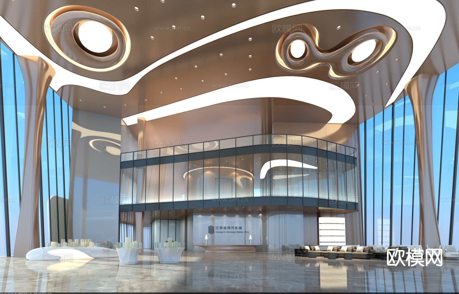 现代汽车城大堂 商业大厅3d模型下载（渲染图2）