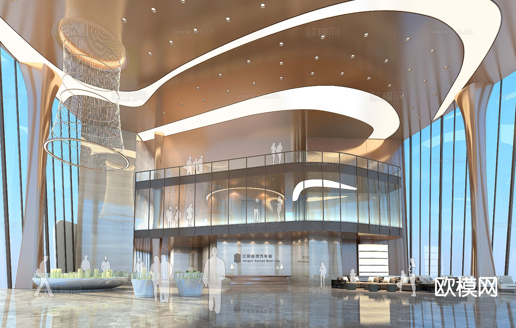 现代汽车城大堂 商业大厅3d模型下载（渲染图1）