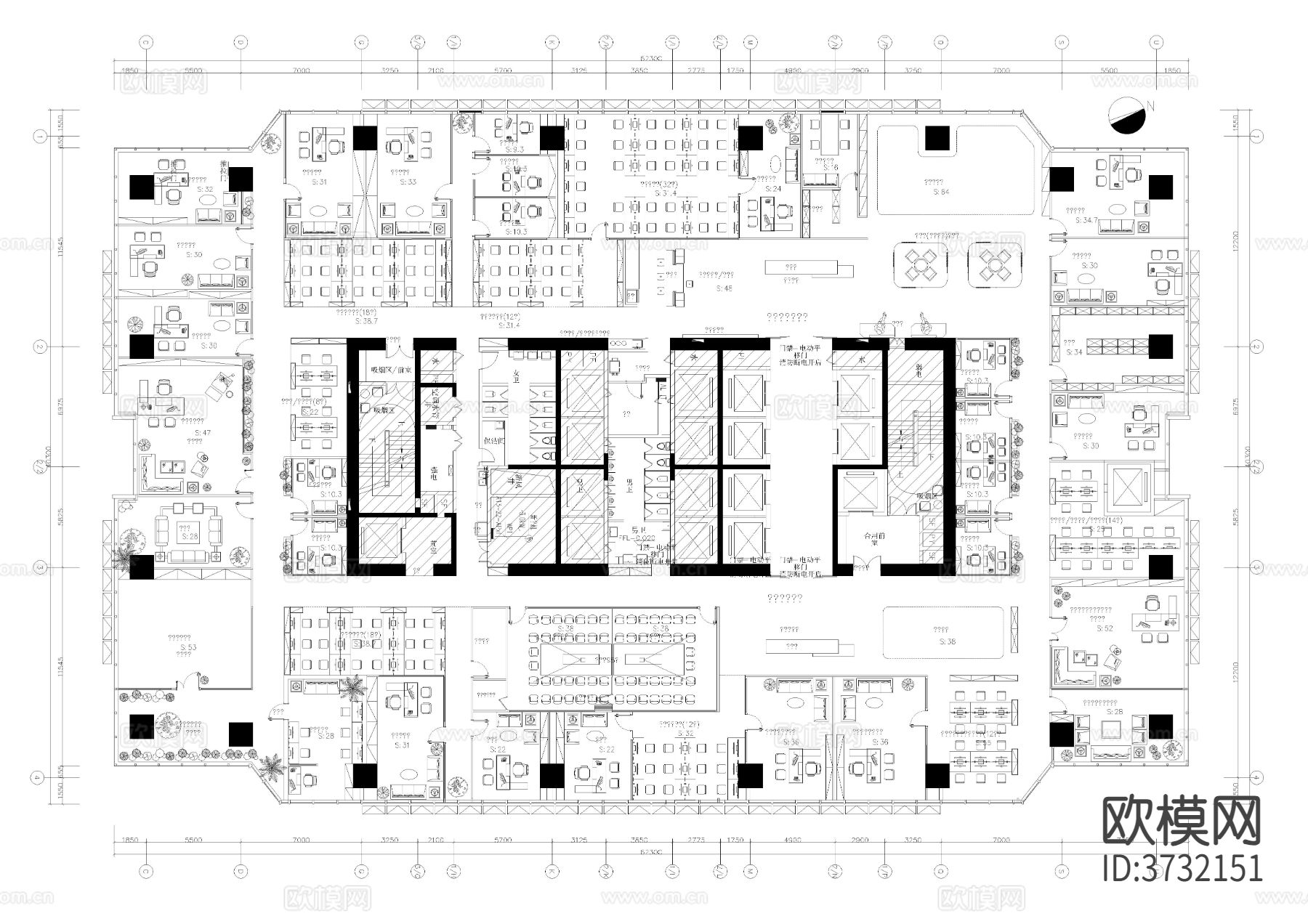 5000平方办公室 办公室cad平面方案下载