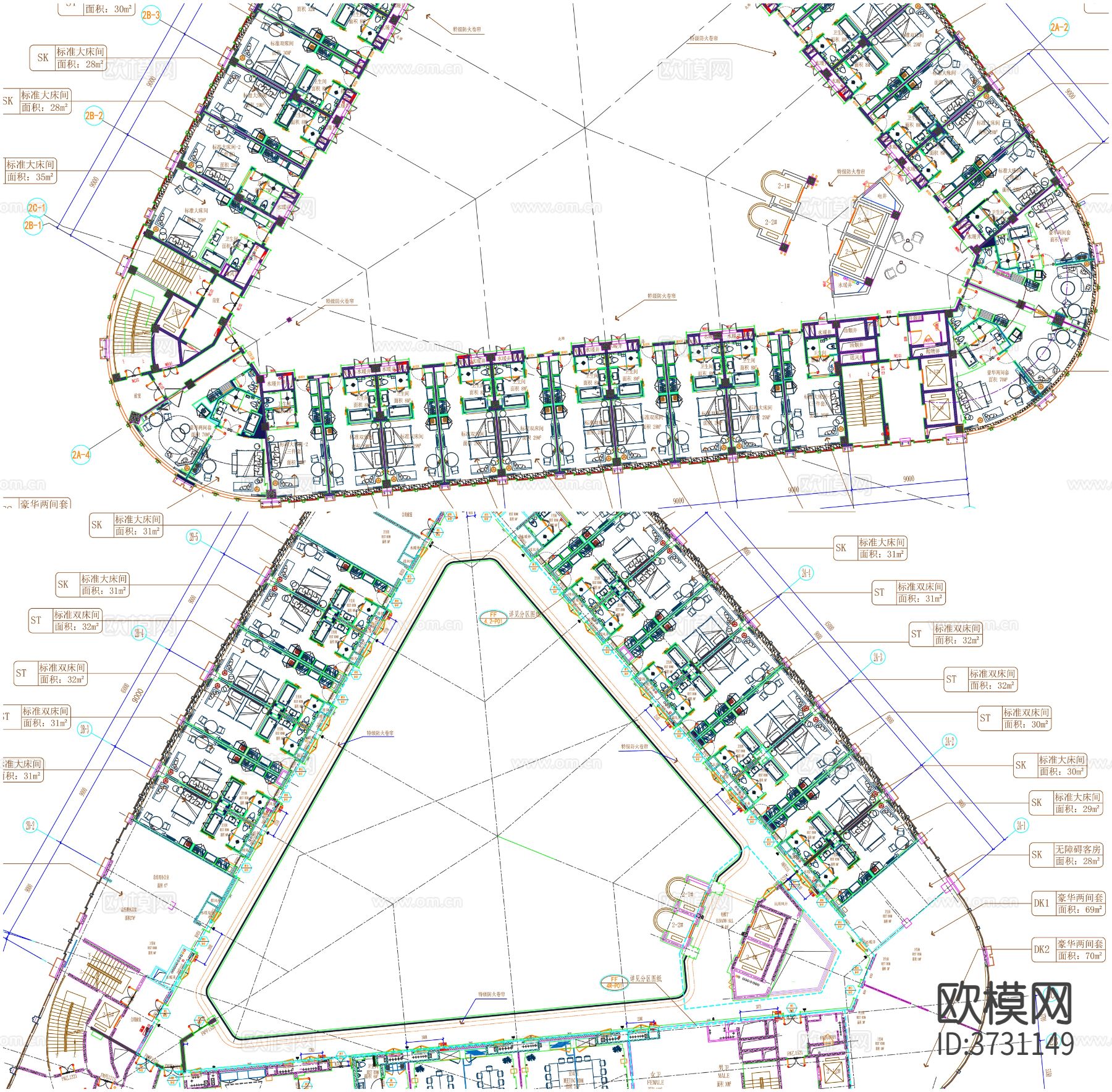 酒店客房cad平面图