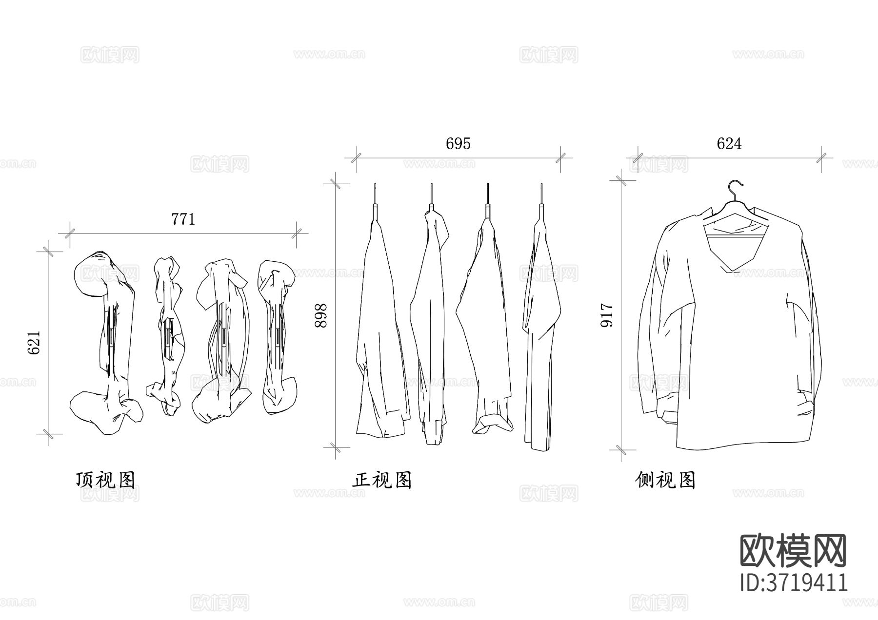 衣柜衣物布局 衣柜衣物三视图