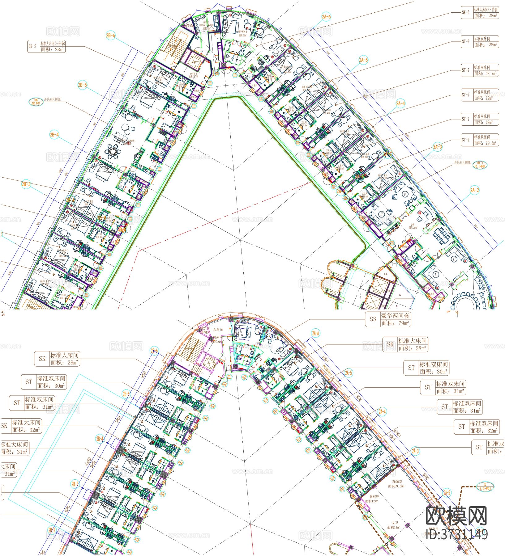 酒店客房cad平面图