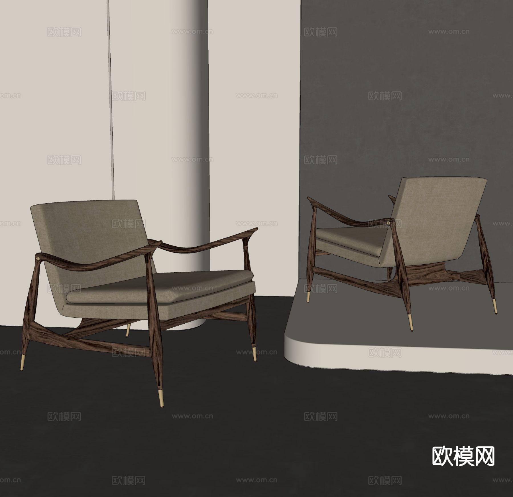 中古风休闲椅su模型下载（渲染图1）