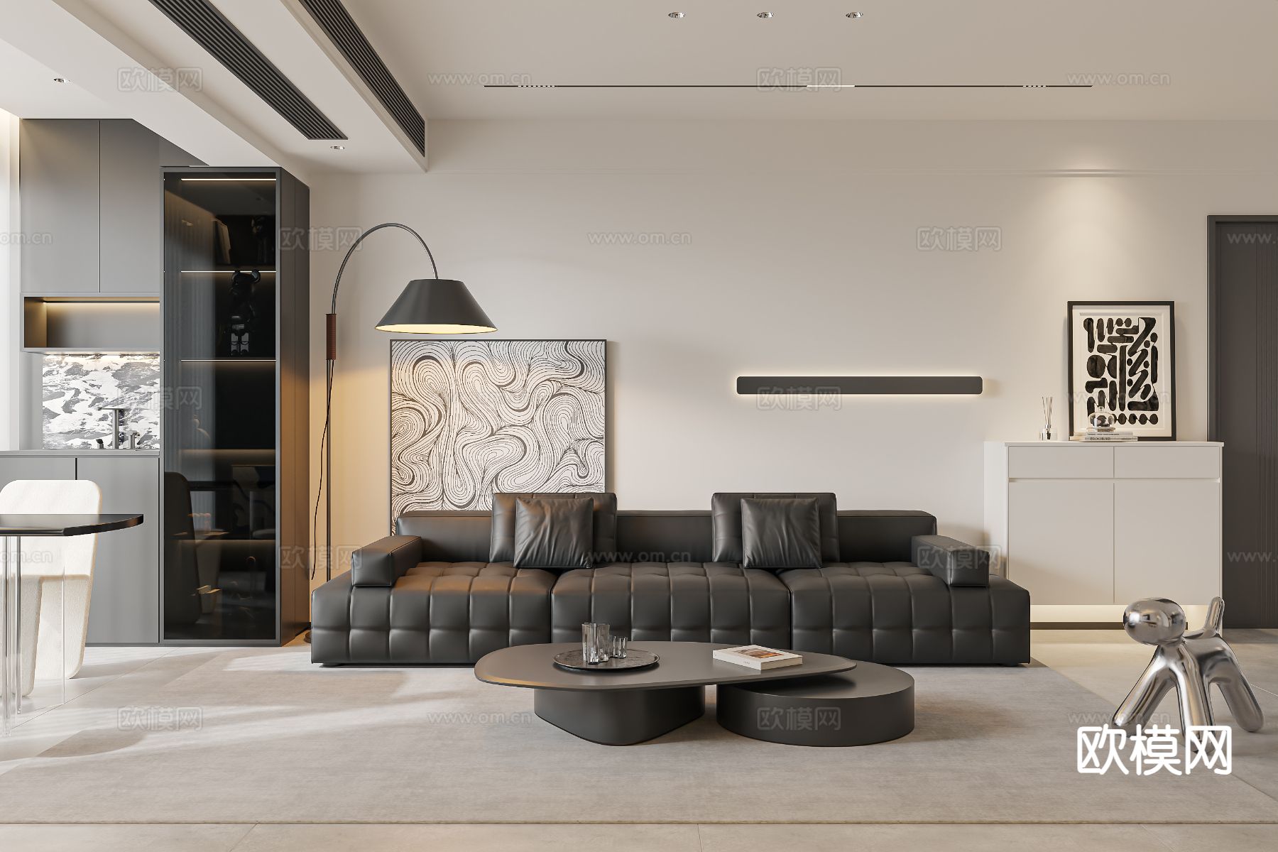 现代客餐厅3d模型下载（渲染图1）