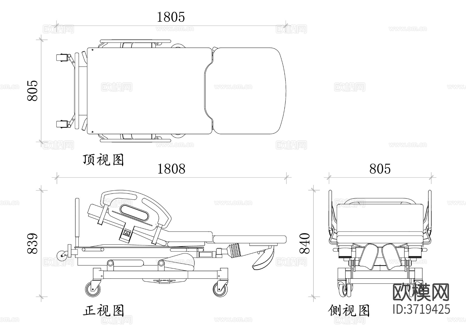 产床设计图 产床调节功能 三视图