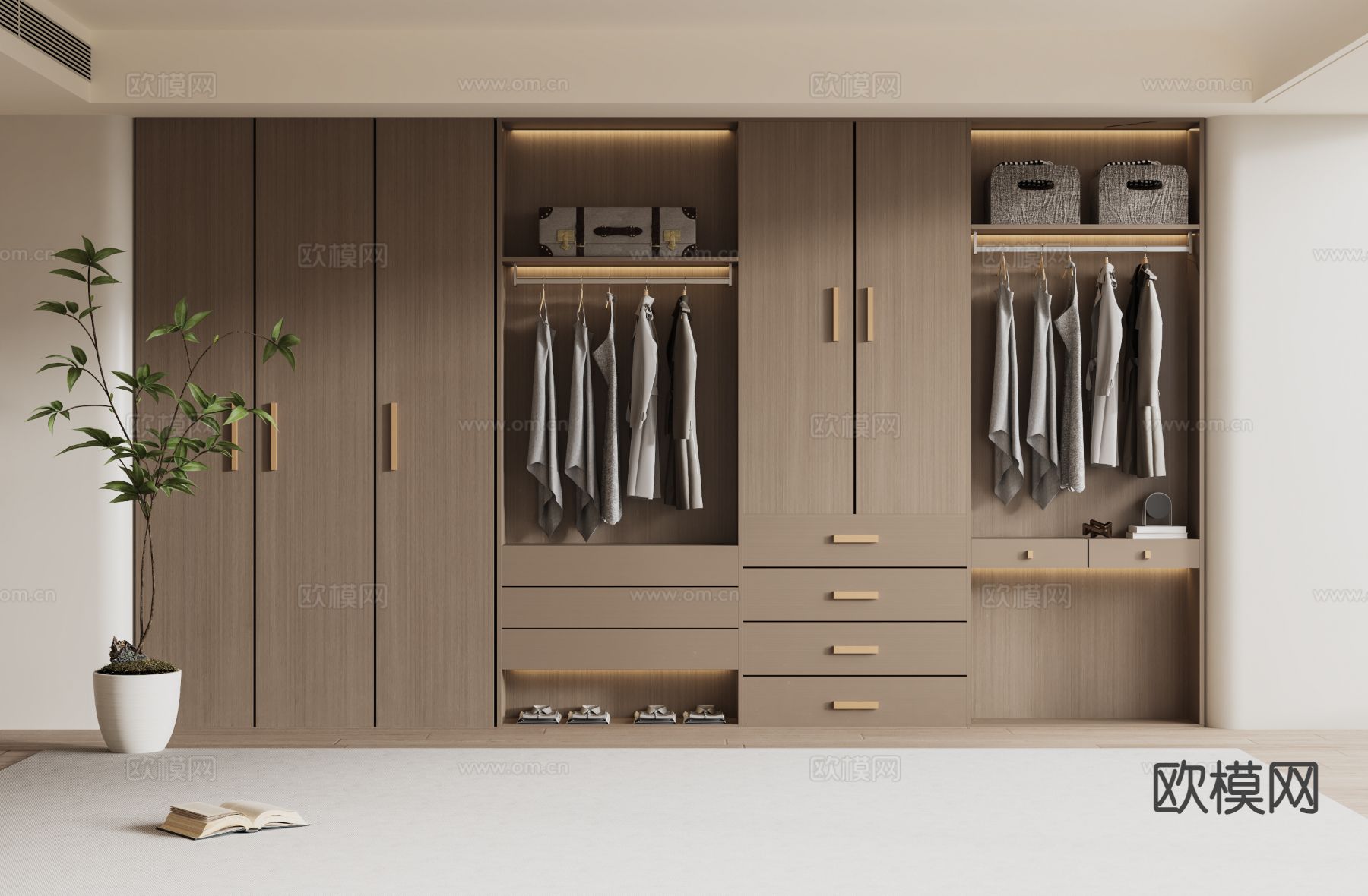 原木风衣柜3d模型下载