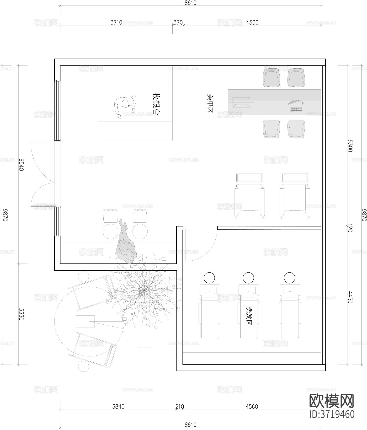 美容美发理发区cad施工图