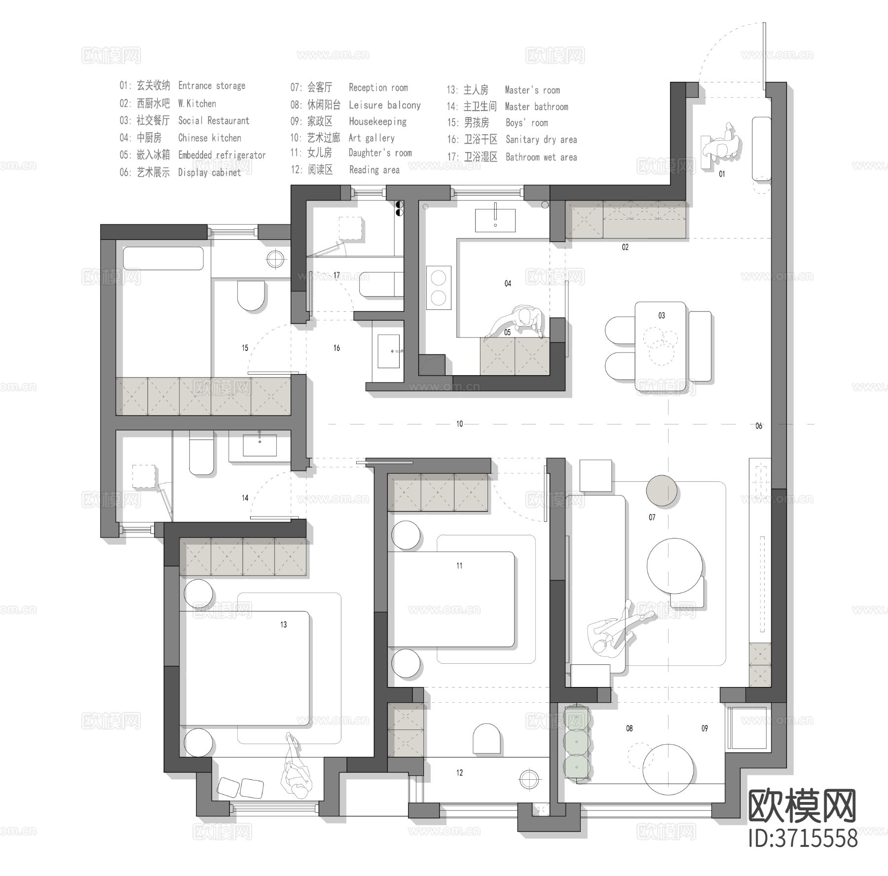 102㎡极限小三房cad平面图