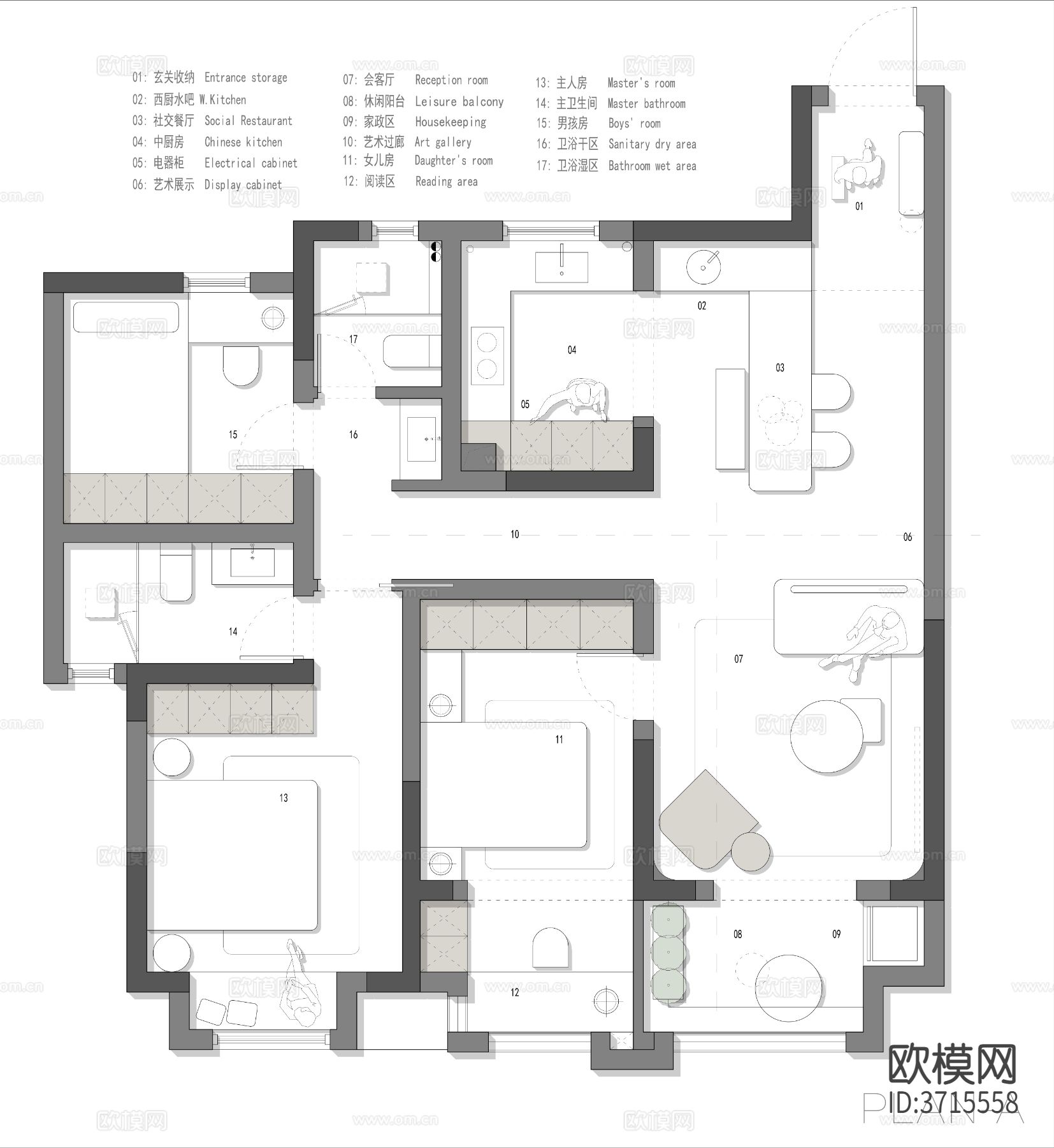 102㎡极限小三房cad平面图