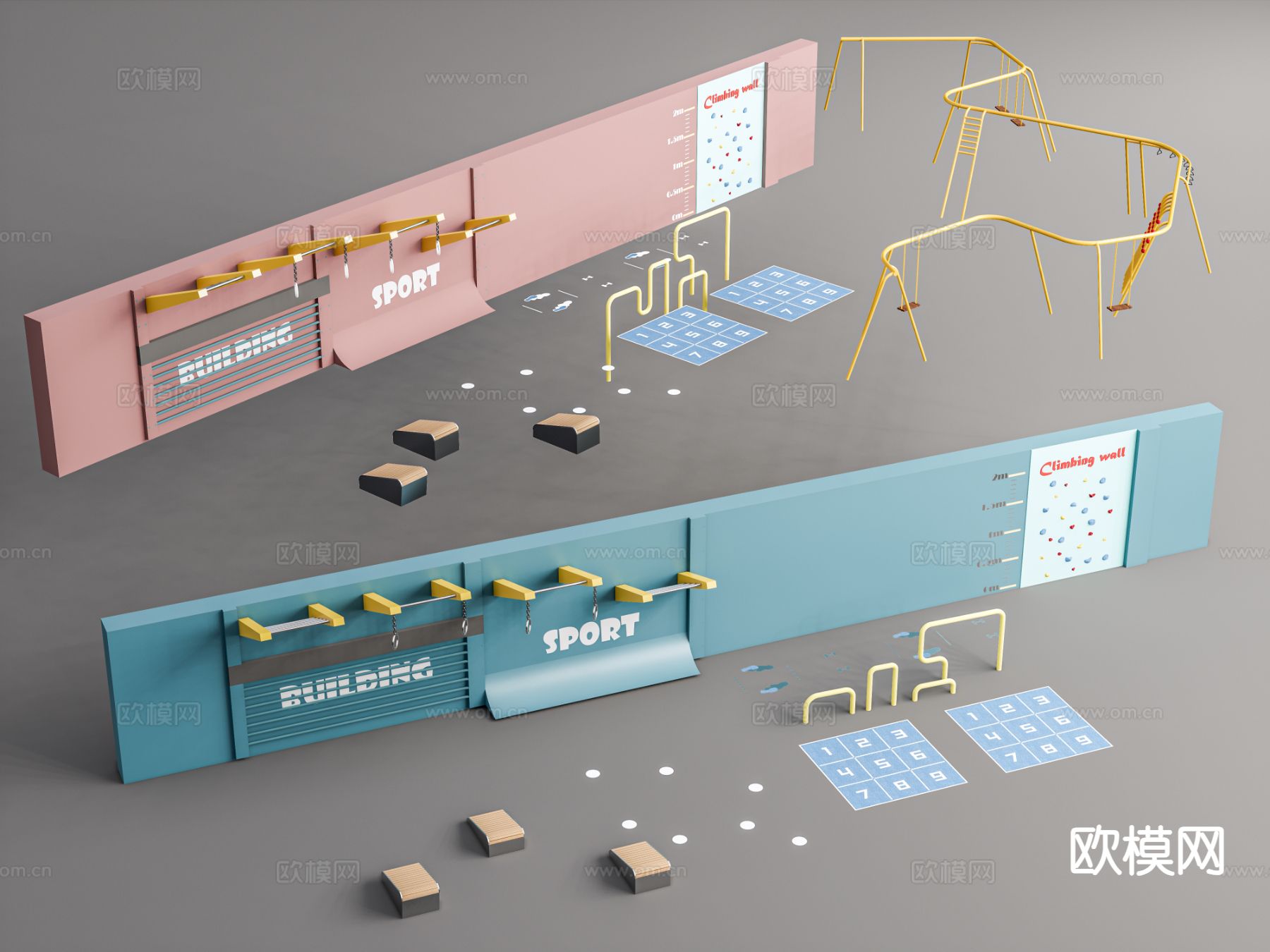游乐设施 儿童拓展训练 攀岩墙吊环su模型