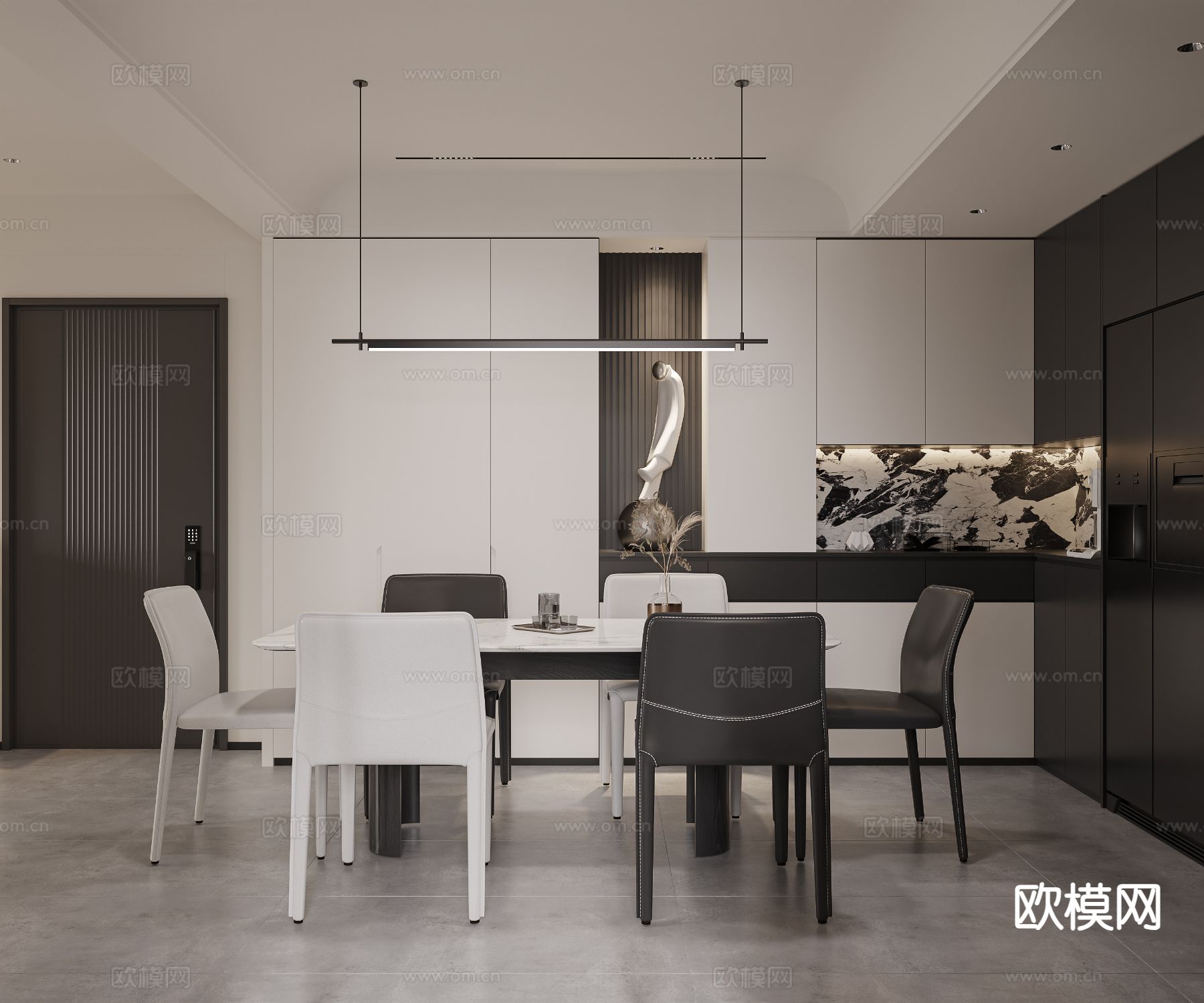 现代客餐厅3d模型下载（渲染图3）