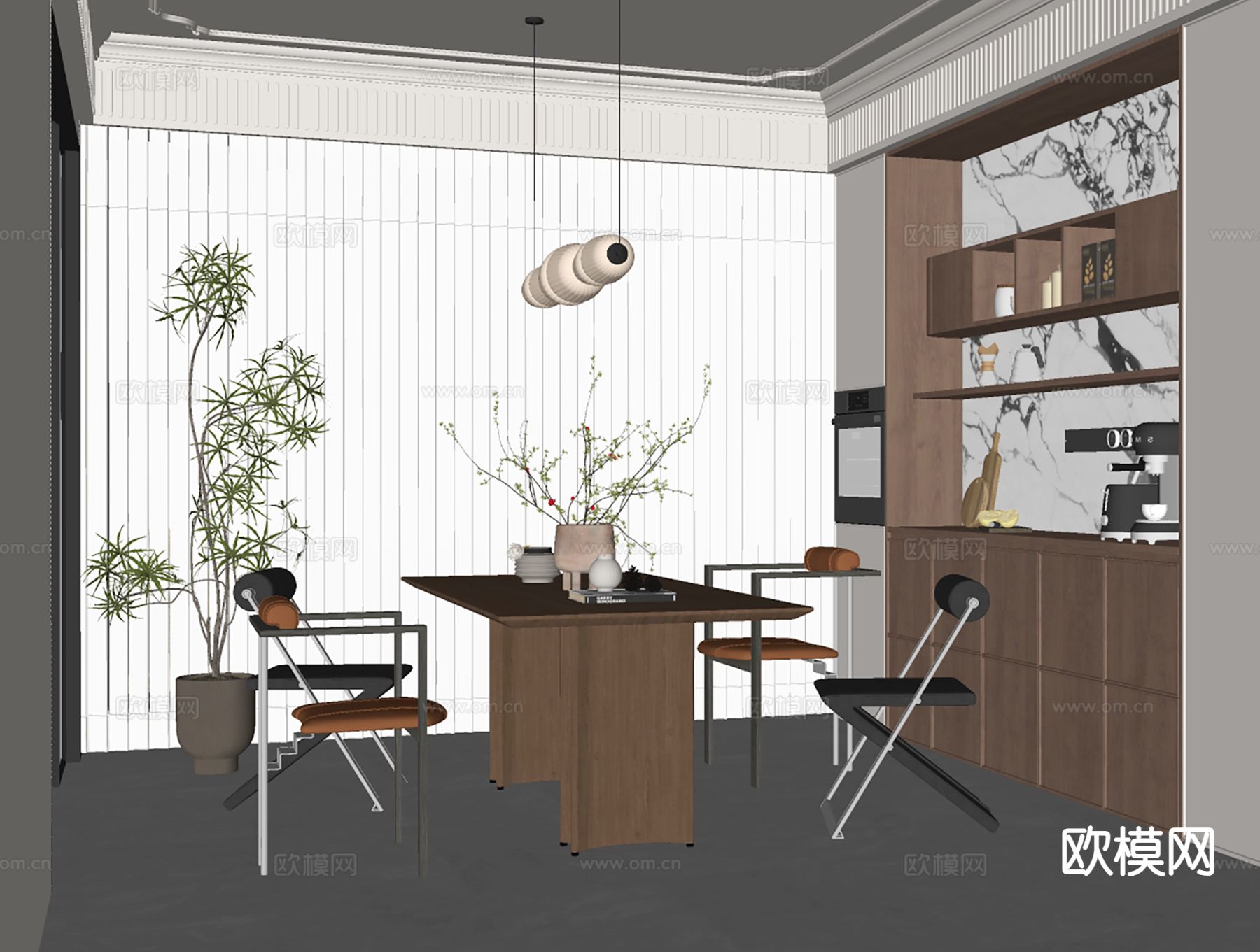 法式餐厅su模型下载（渲染图1）