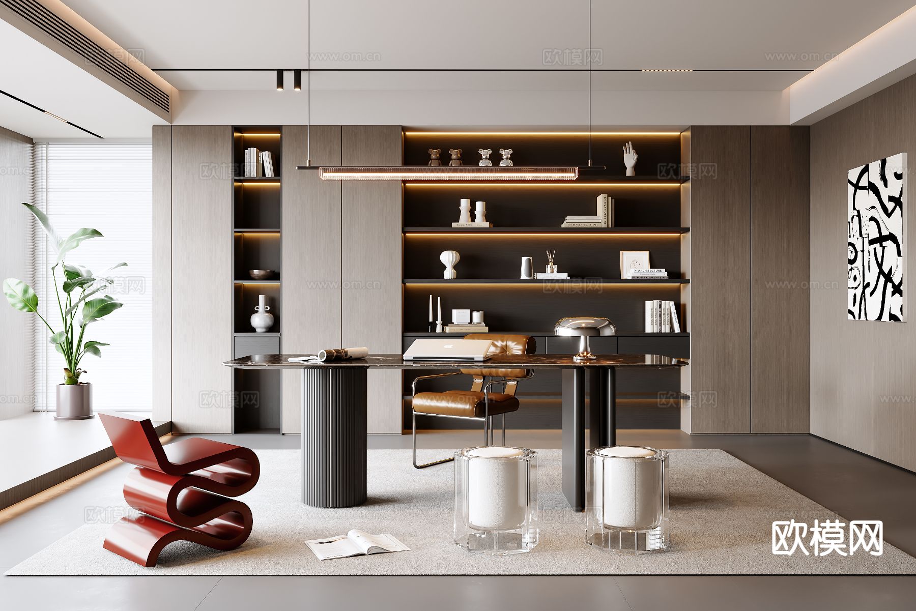 意式书房3d模型下载