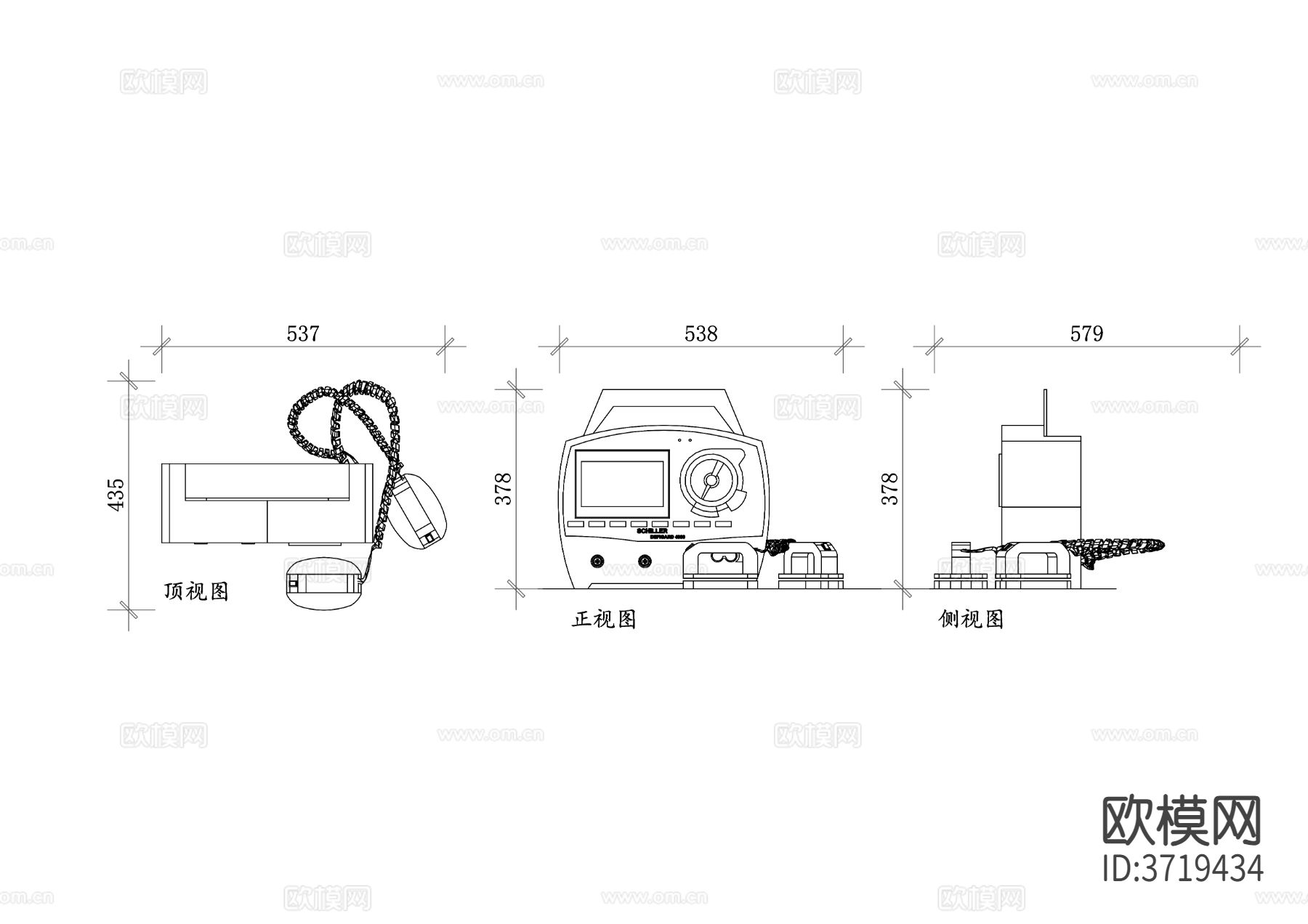 除颤仪外观 除颤仪屏幕 三视图