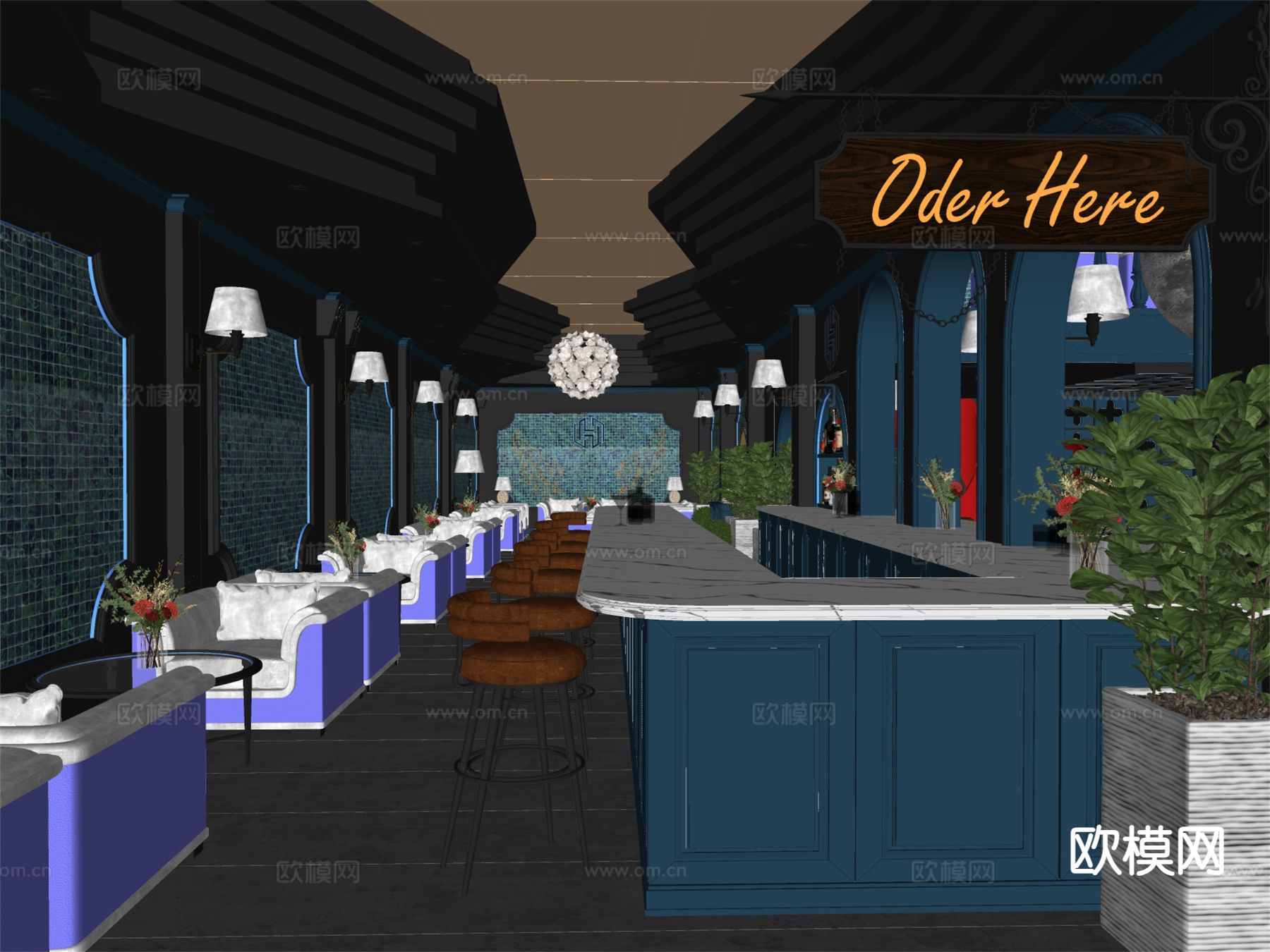 现代酒吧su模型下载