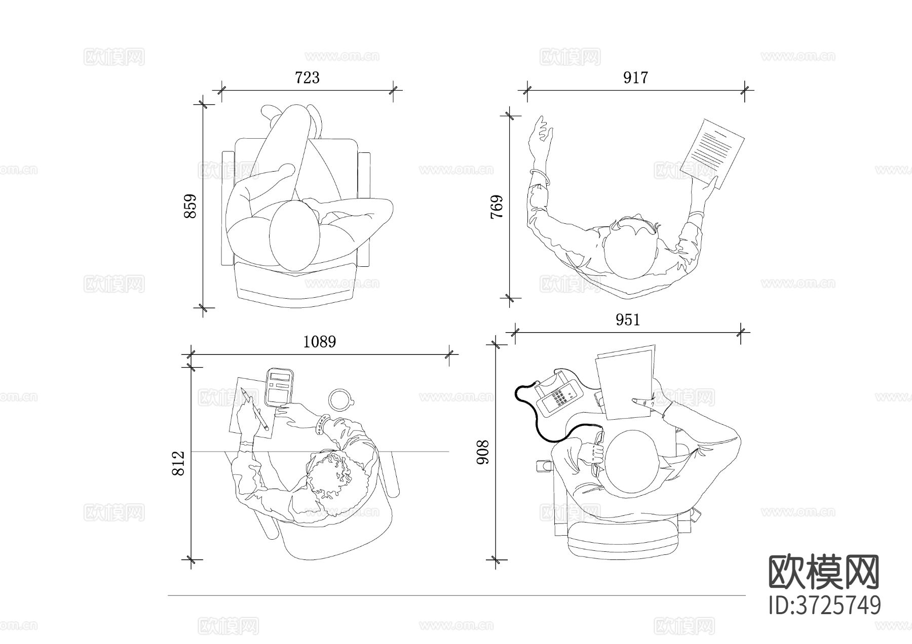 员工办公平面图 会议交流平面图 客户接待平面图 休息放松平面cad大样图下载