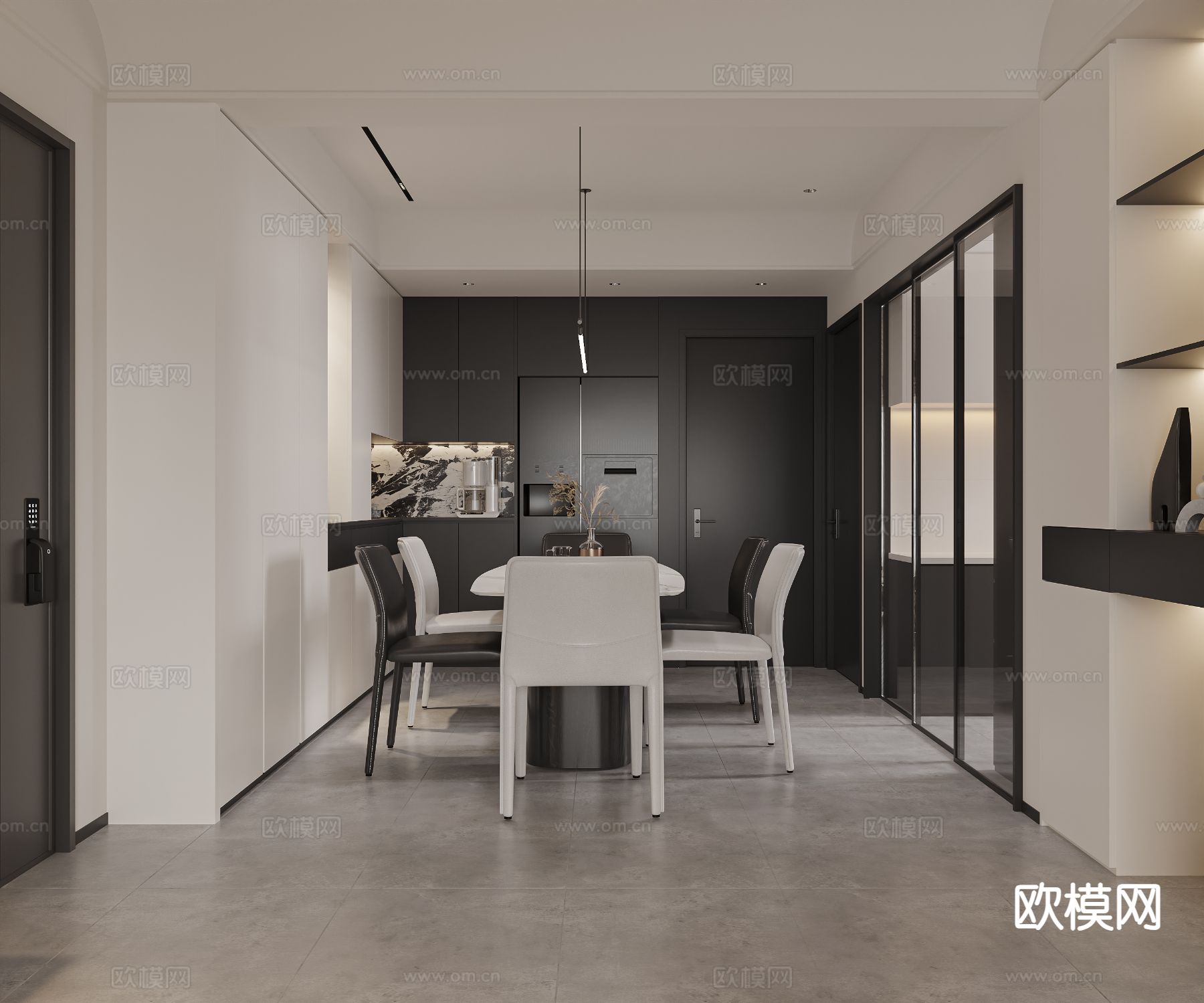 现代客餐厅3d模型下载（渲染图4）