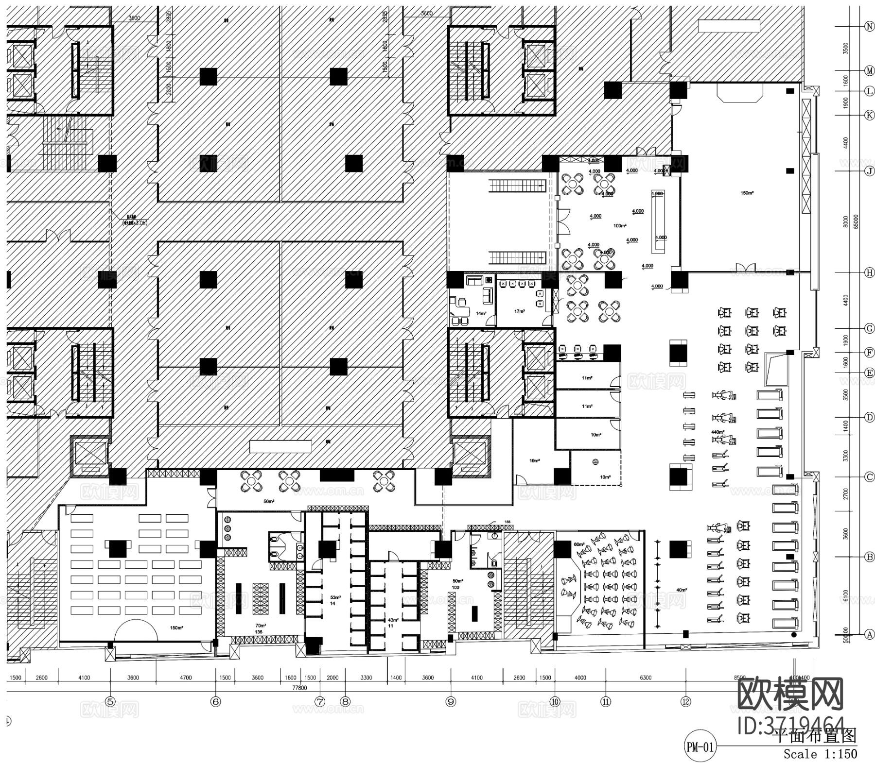 1500平健身房瑜伽会所中心动感单车cad施工图