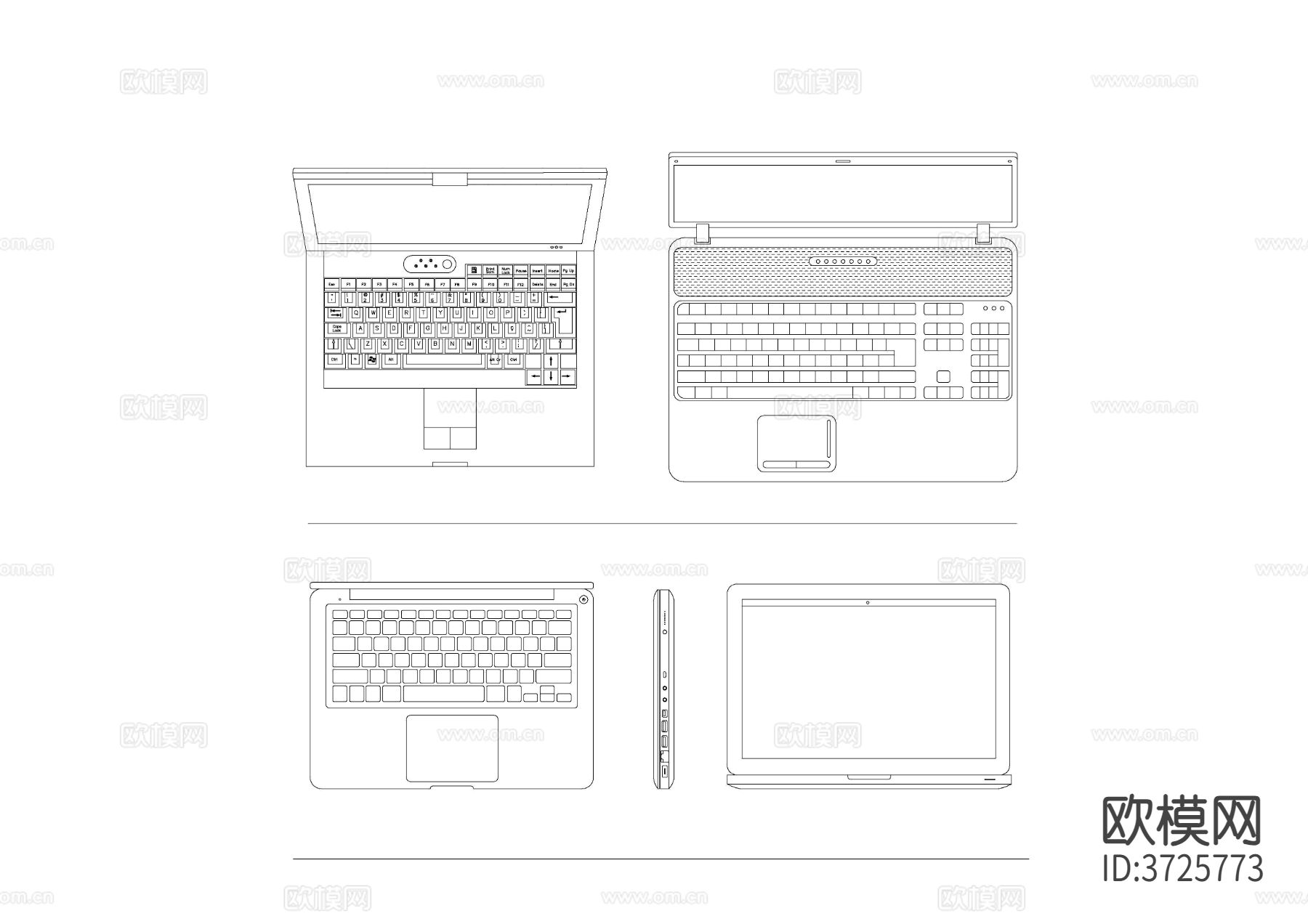 笔记本电脑前视图 笔记本电脑侧视图 笔记本电脑俯视图 笔记本cad大样图