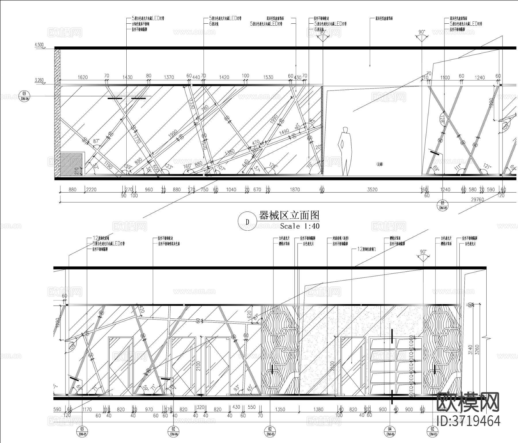 1500平健身房瑜伽会所中心动感单车cad施工图