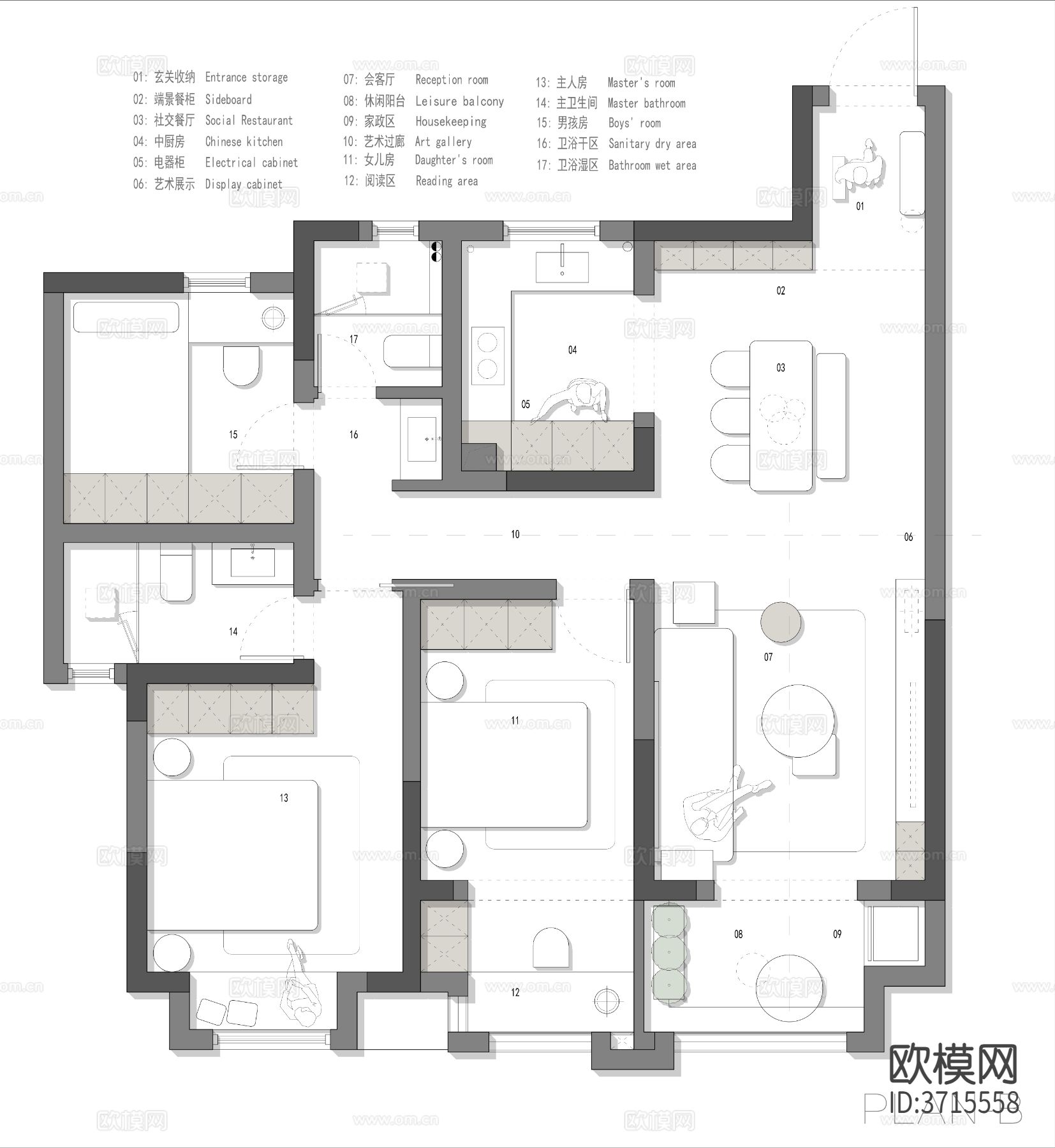 102㎡极限小三房cad平面图