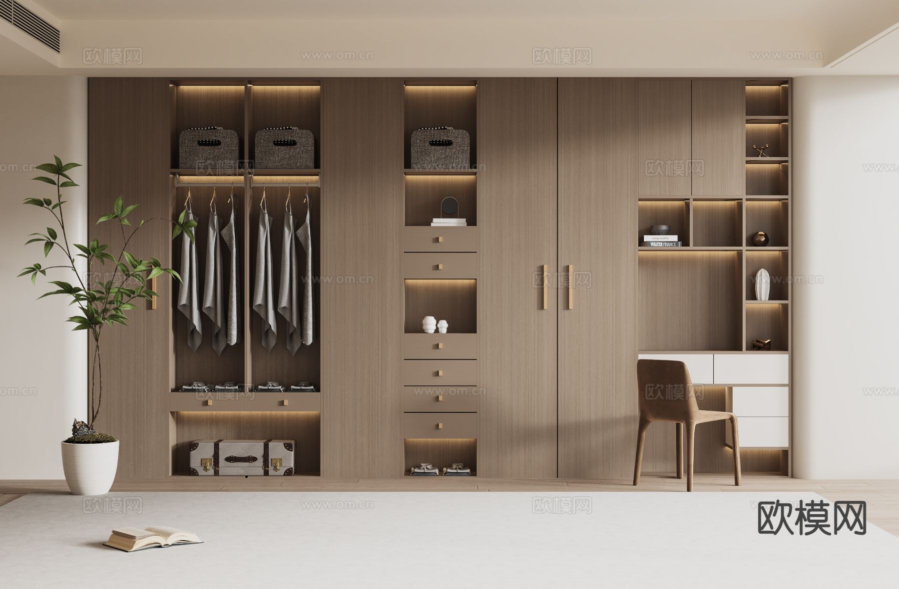 原木风衣柜3d模型下载