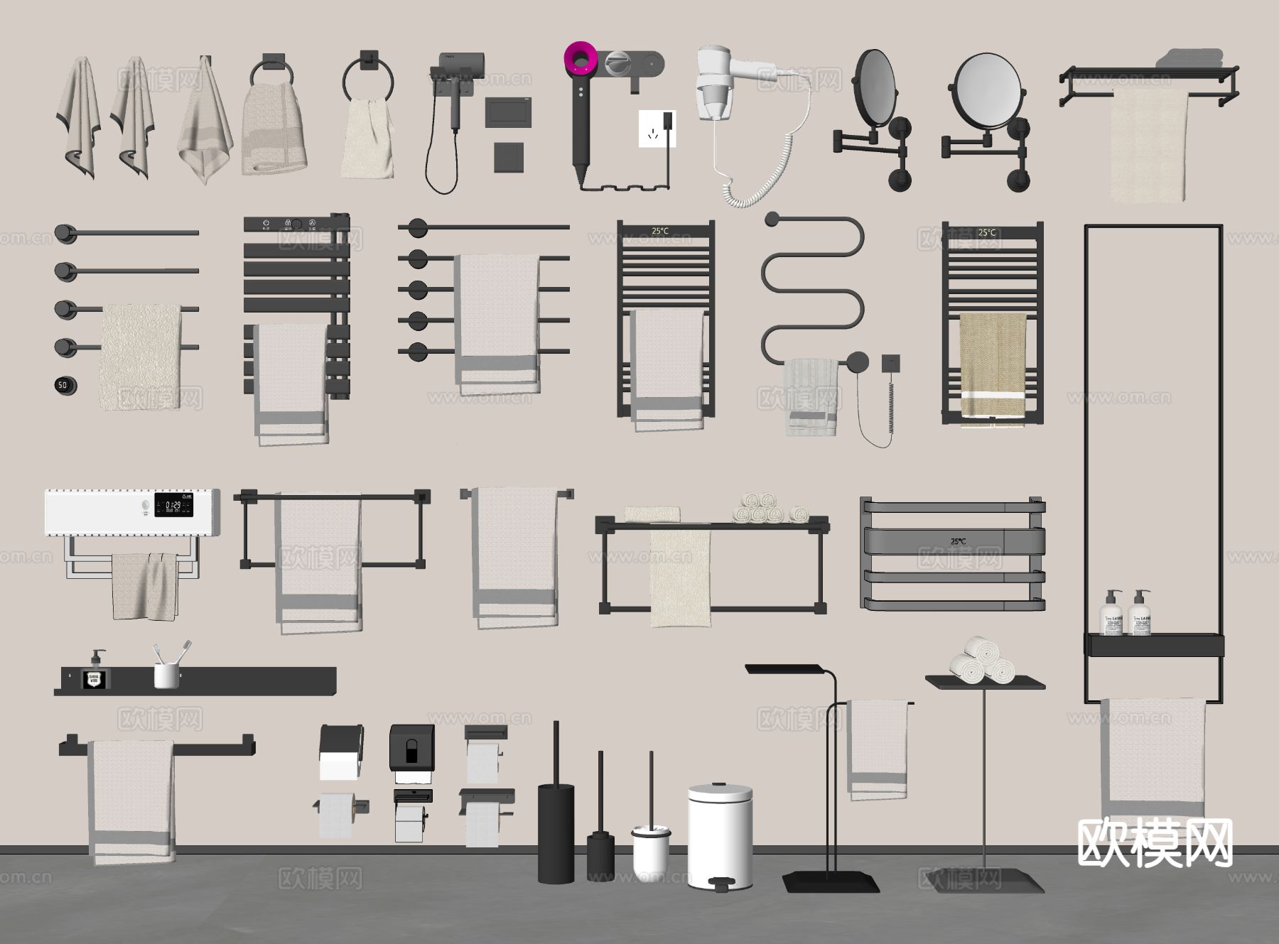 毛巾架 置物架 吹风机 卫浴小件su模型