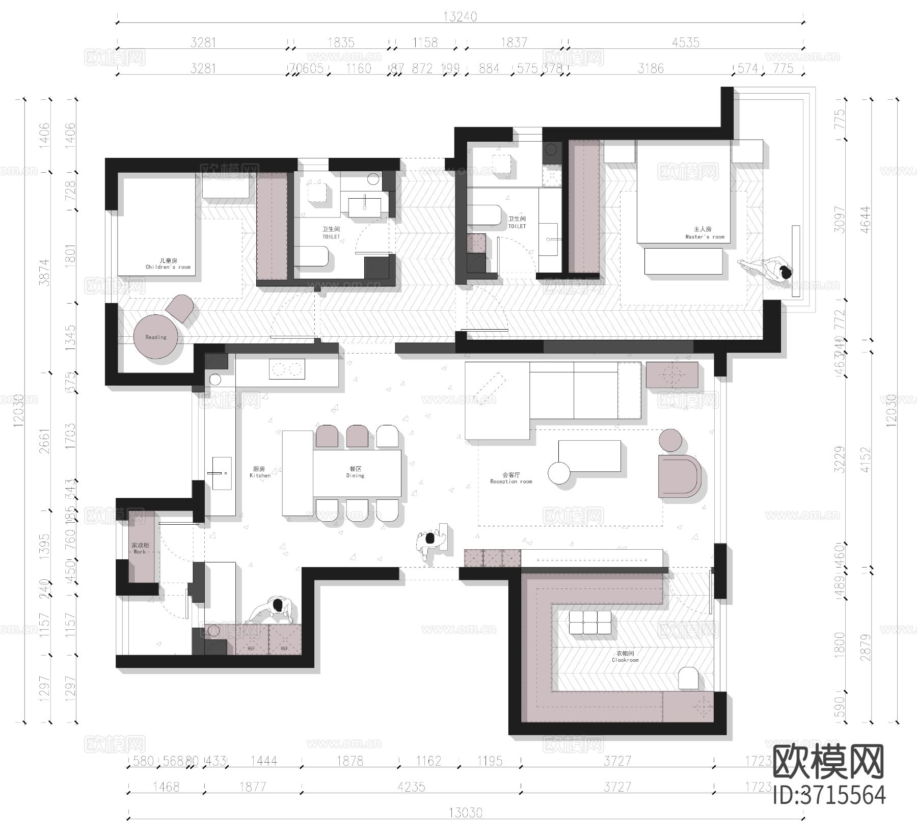 124㎡经典cad平面图