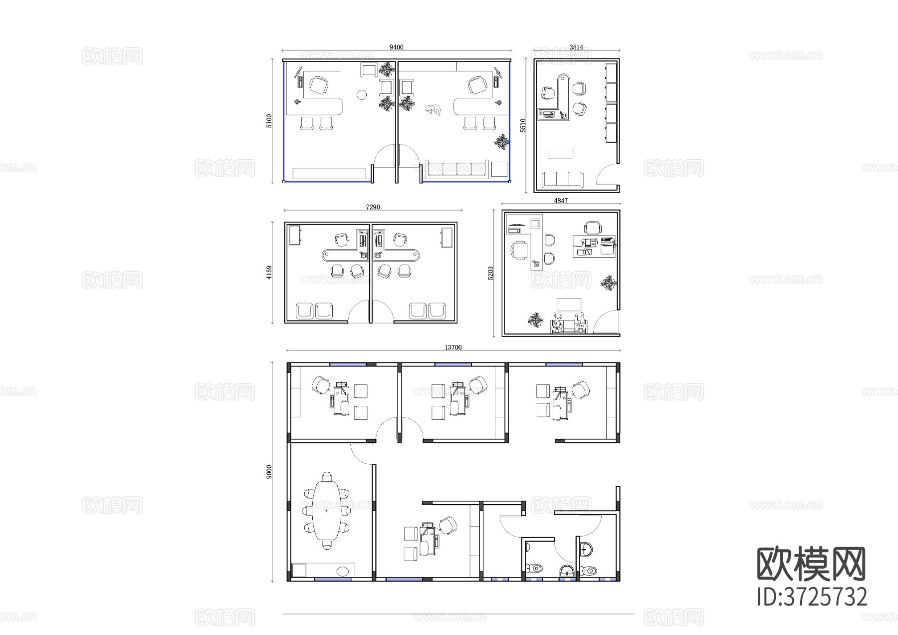开放式办公室 封闭式办公室 创意型办公室 传统型办公室cad大样图下载