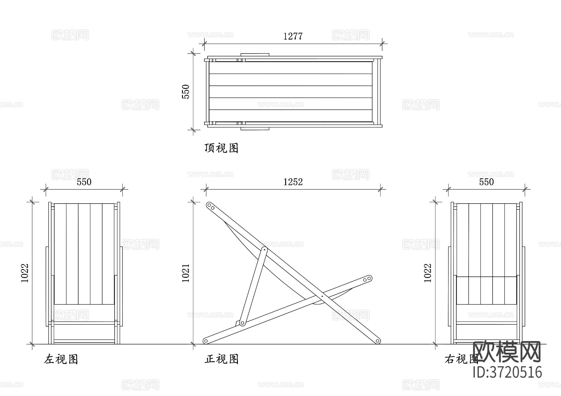 躺椅折叠机制cad大样图