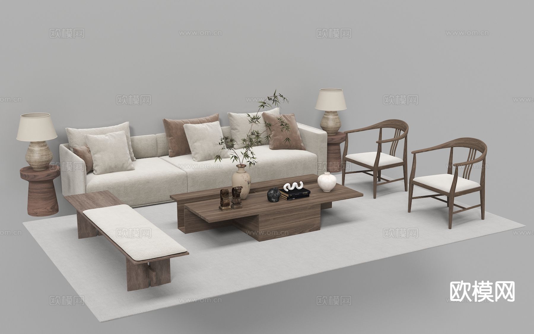 新中式组合沙发3d模型下载
