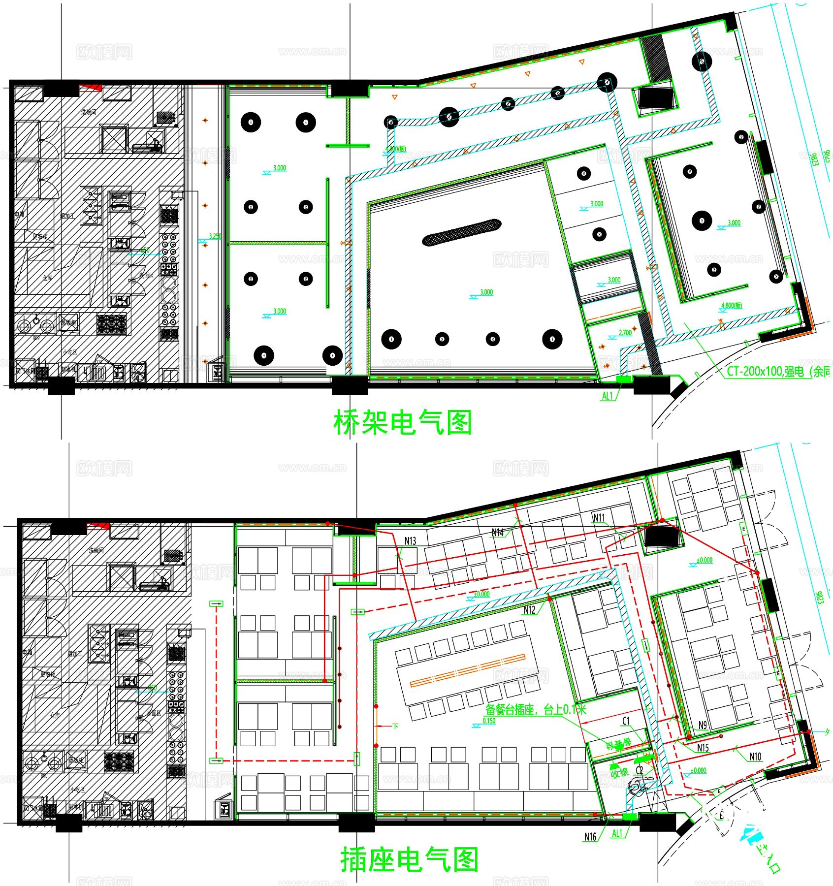 餐饮餐食区CAD平面图