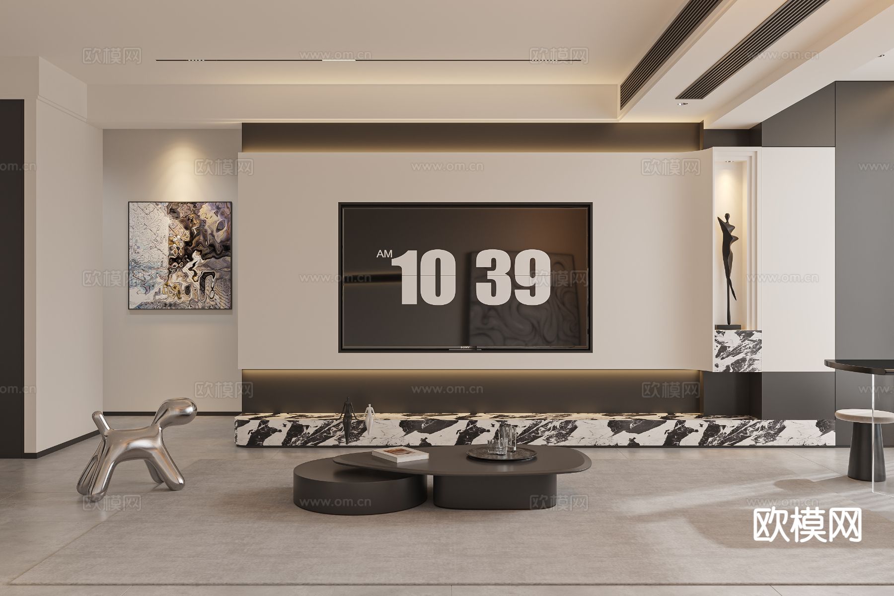 现代客餐厅3d模型下载（渲染图2）