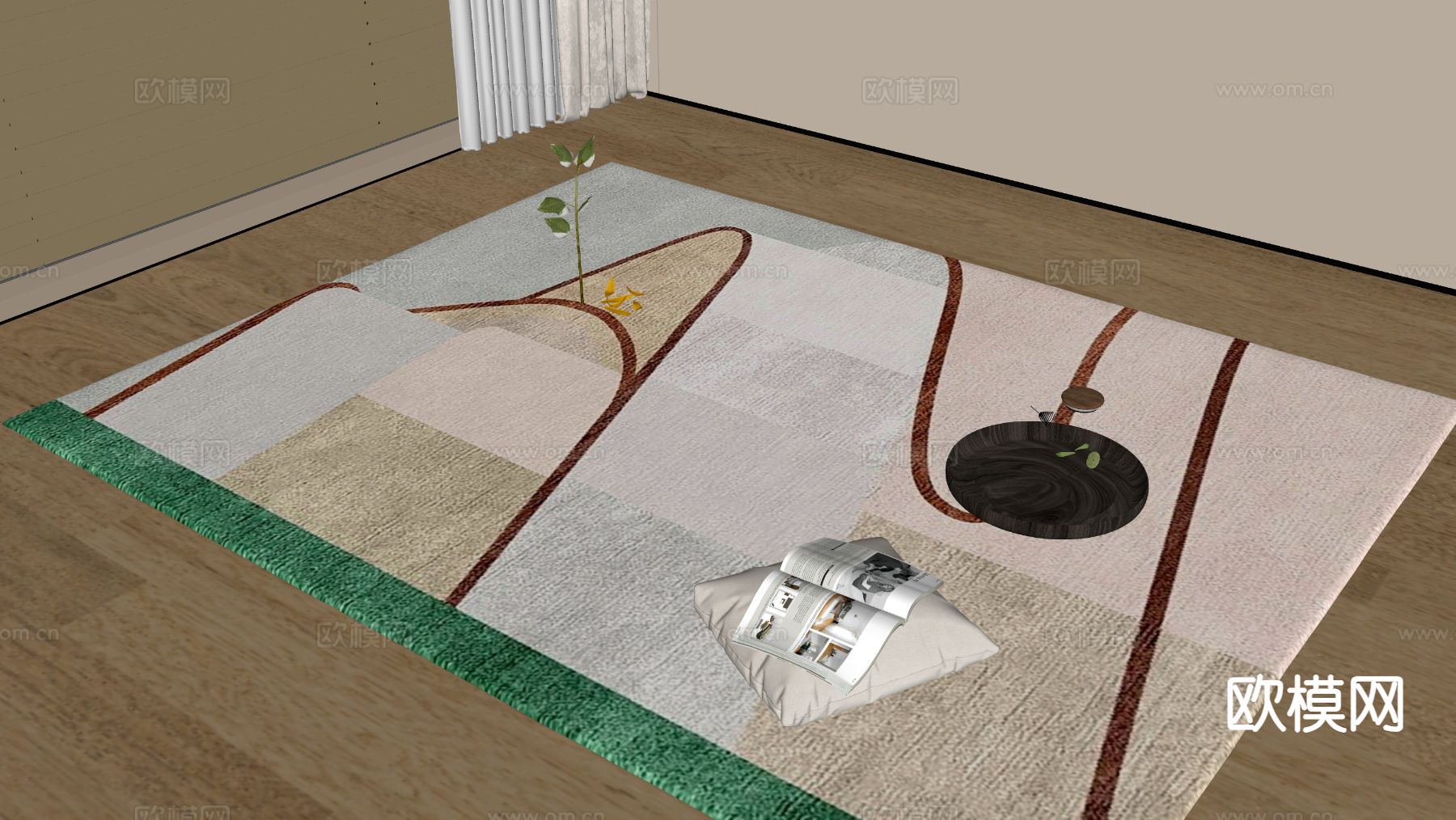 现代地毯su模型下载（渲染图1）