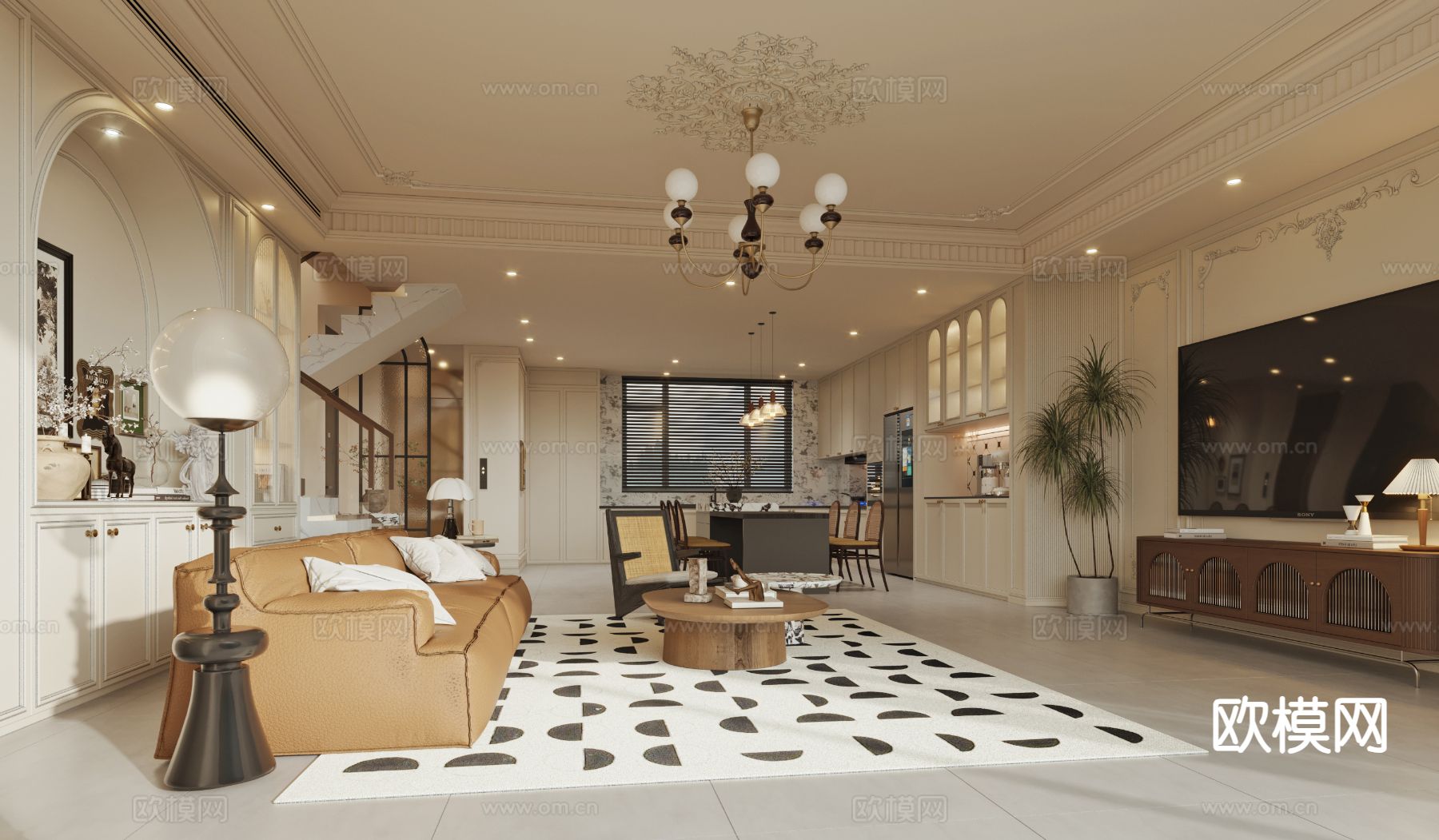法式客餐厅3d模型下载（渲染图4）