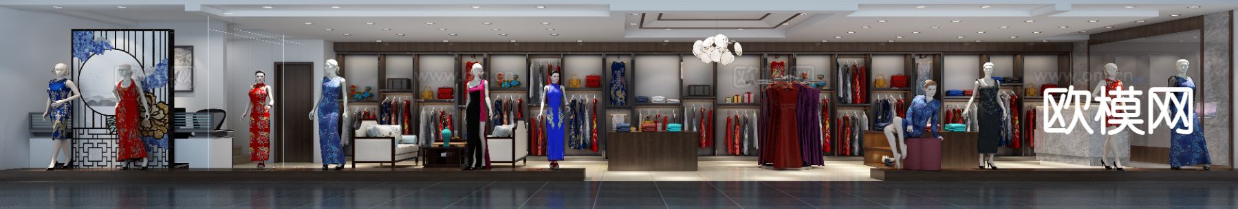 新中式旗袍店 服装店3d模型