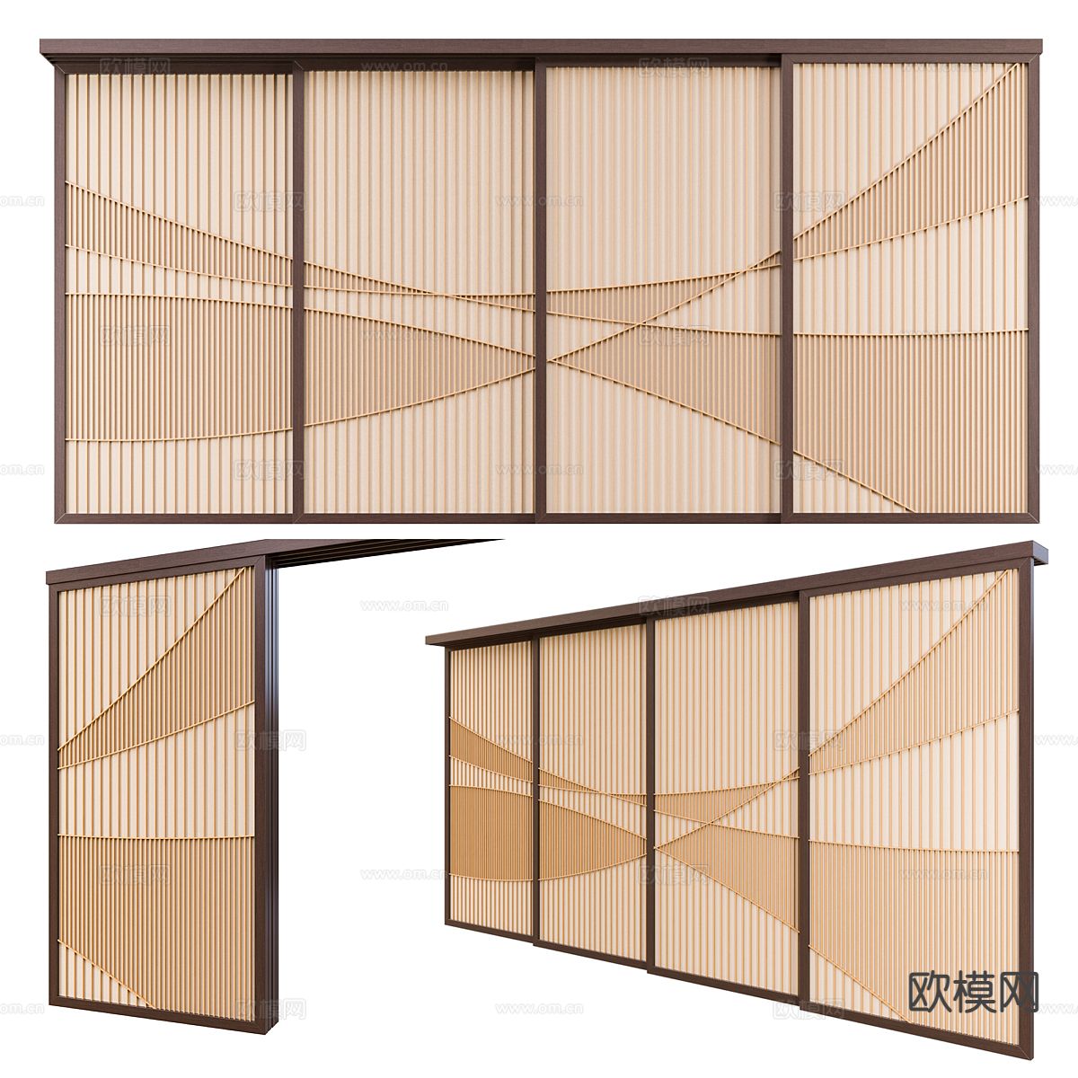 日式隔断 格栅隔断3d模型下载（渲染图2）