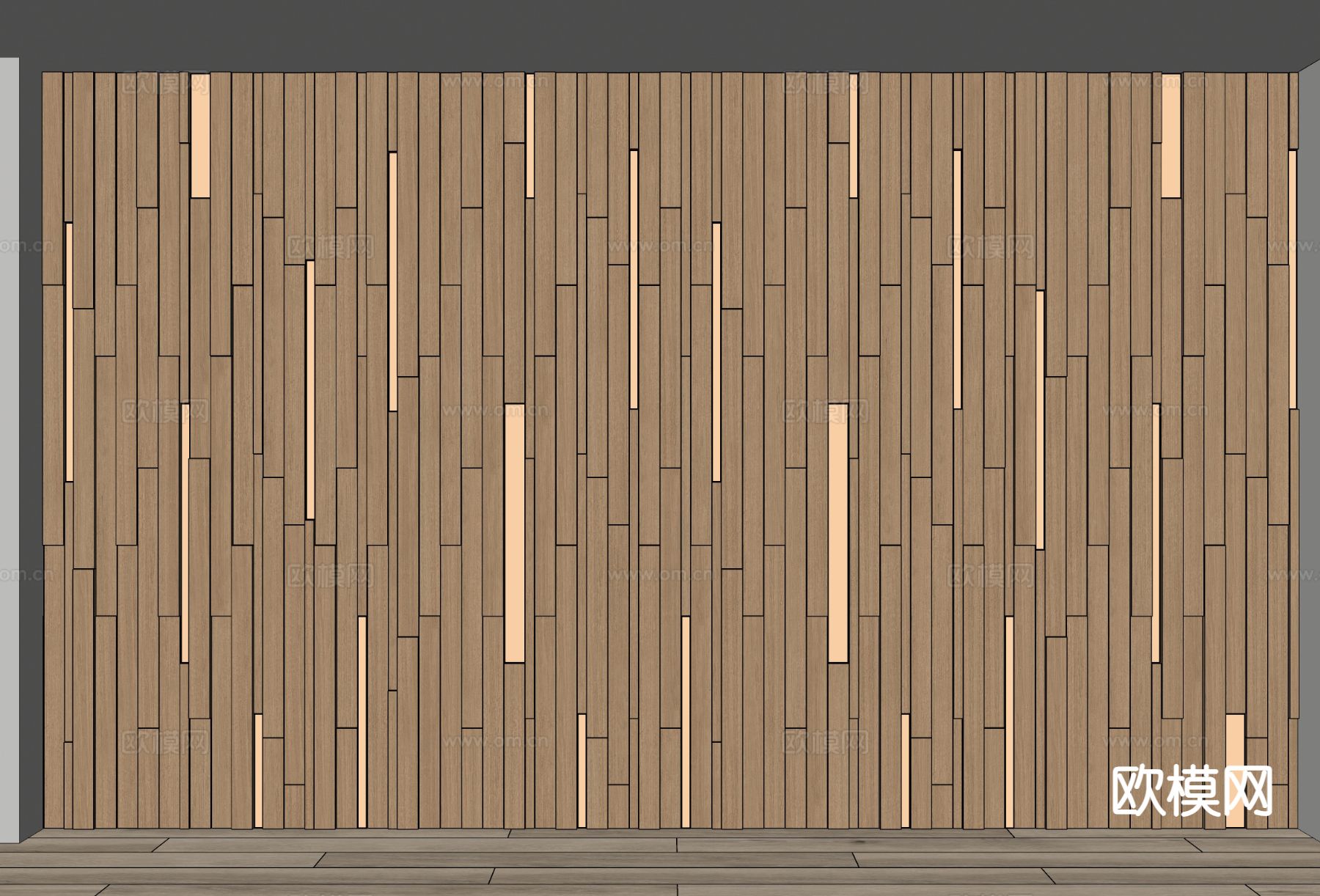 现代木饰面造型背景墙su模型